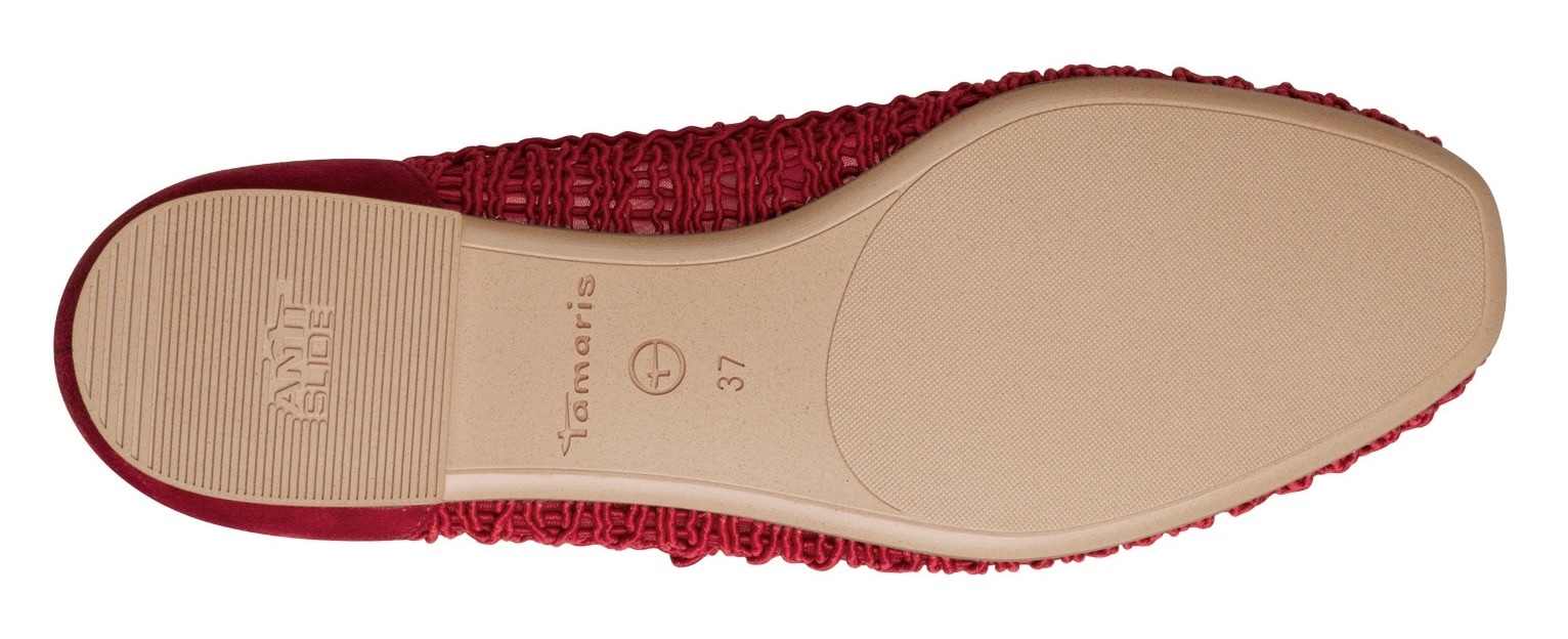Tamaris Riemchenballerina, Blockabsatz, Halbschuh, Frühlingsschuh in modischer Häkeloptik