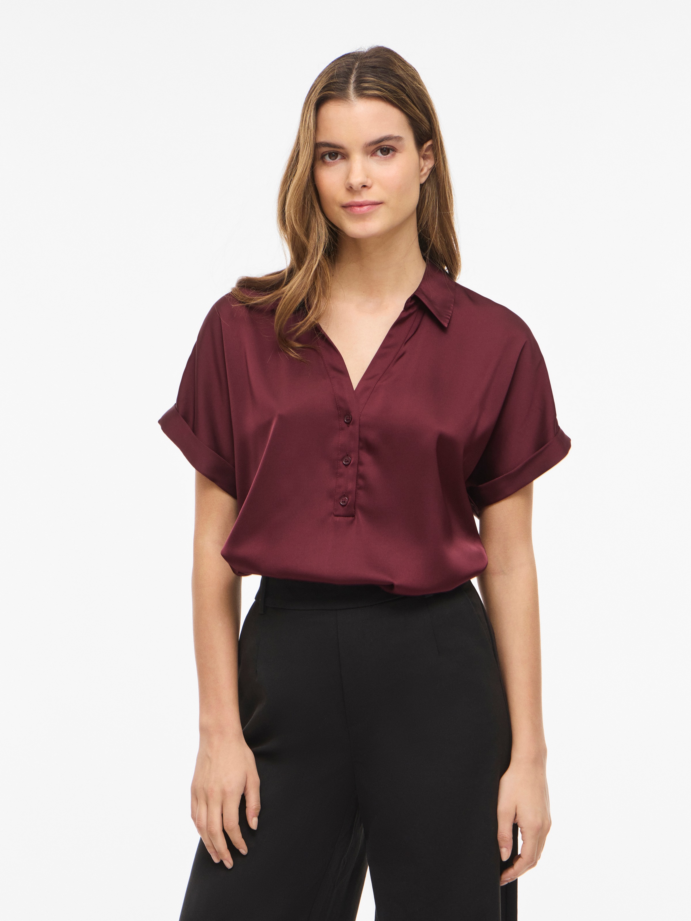 Vila Kurzarmbluse "Vienna Ravenna S/S Top - Noos" Kunstfaser, Regular Fit