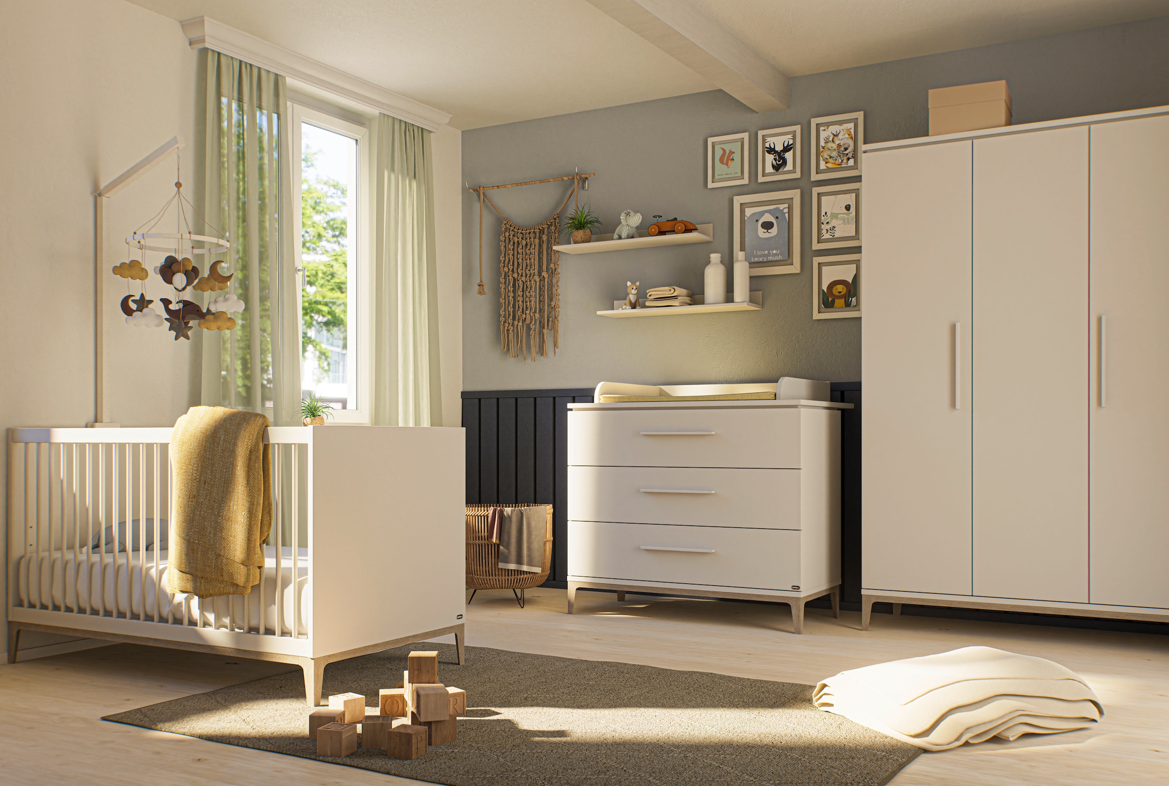 PAIDI Kleiderschrank »CUTIE LEA in Weiß, verschiedene Größen, Türen mit Soft-Close-Funktion« B/H/T ca. 95-131/200/52cm, mit 2 oder 3 Türen, Off-White,  stabiler Drehtürenschrank aus Holz, mit Kleiderstangen & Einlegeböden