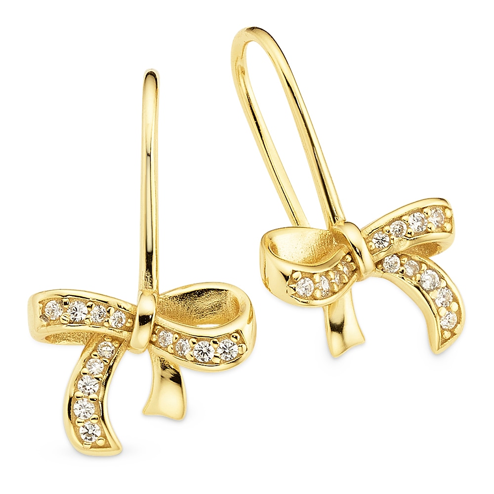 FIRETTI Damen Paar Ohrhaken "Schlaufe/Schleife Silber gelbgoldfarben vergoldet", Silber 925 (Sterlingsilber)gelbgoldfarben, kristallweiß,