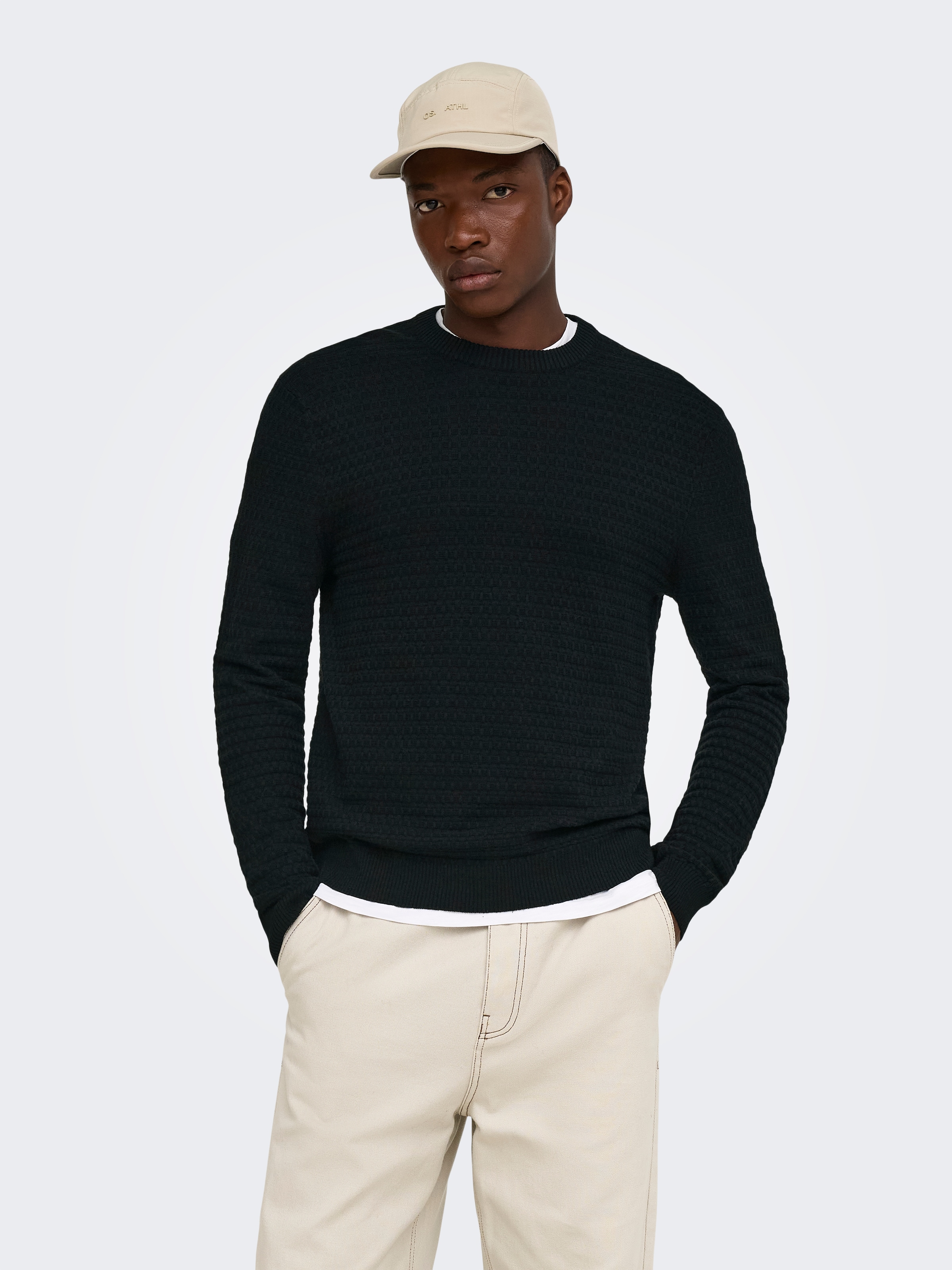 ONLY & SONS Rundhalspullover "ONSLOUI LS STRUCTURE CREW REG NOOS" Baumwollmischung, regular fit