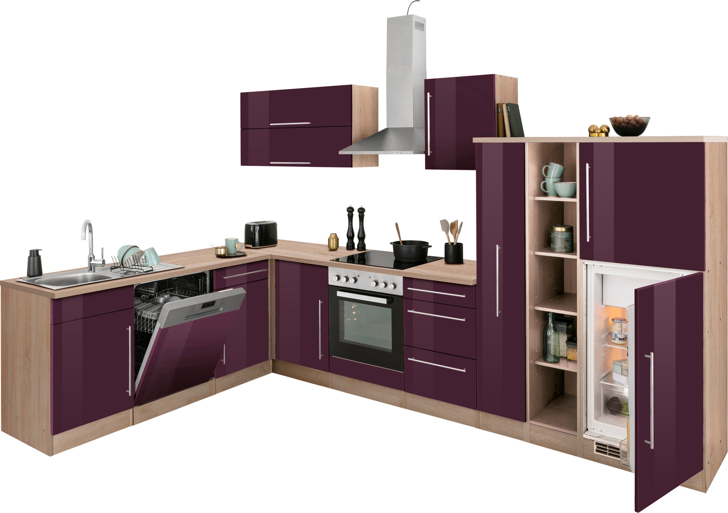 Thumbnail - KOCHSTATION Winkelküche "KS-Samos", Stellbreite 340/120 cm, wahlweise mit E-Geräten, mit Arbeitsplatte