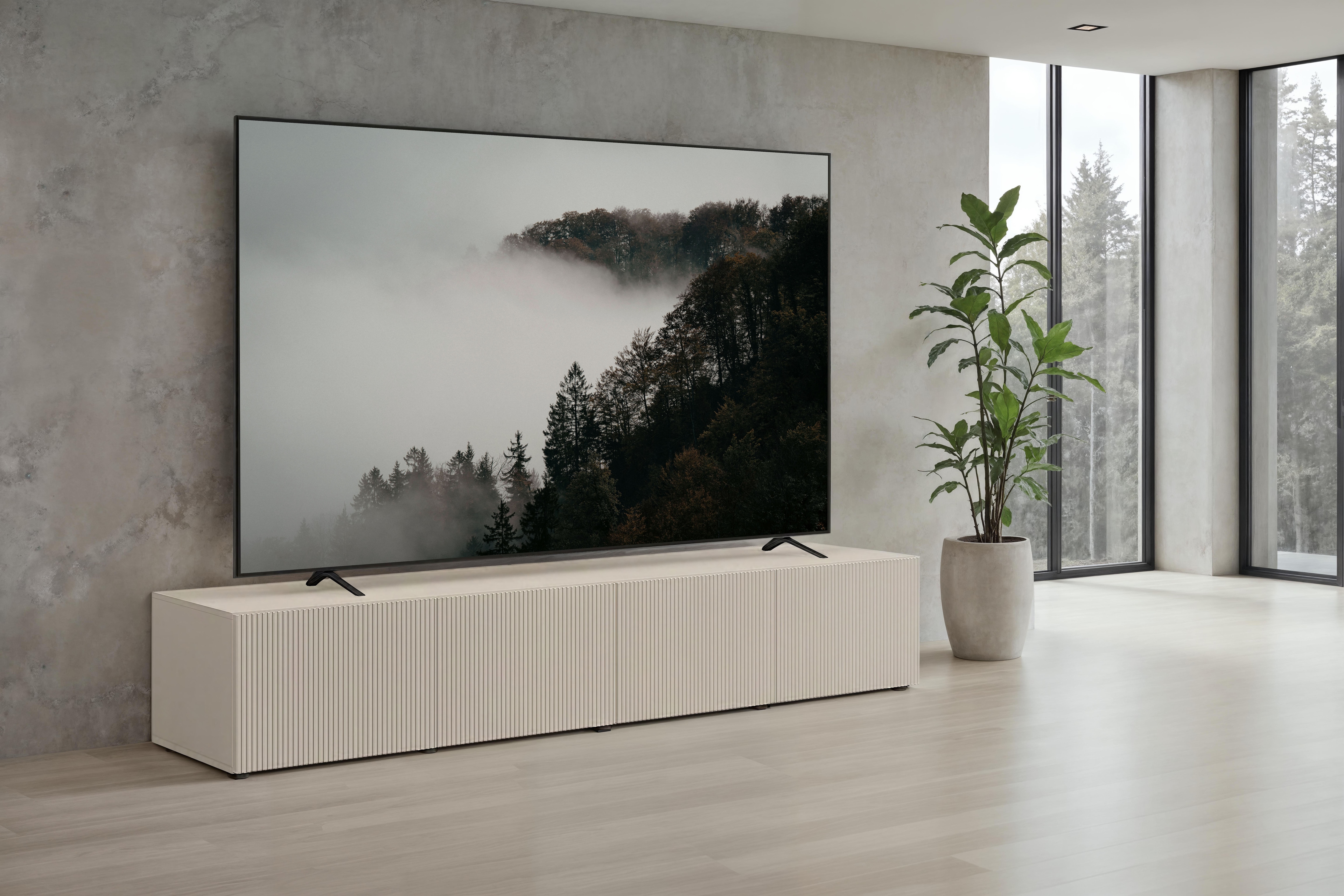 OTTO home Lowboard "Rio, 245 cm breit, 47 cm tief, 4 Türen mit geriffelten MDF Fronten" geriffelte MDF-Fronten, geeignet für bis zu 98-Zoll-TV, viel Stauraum