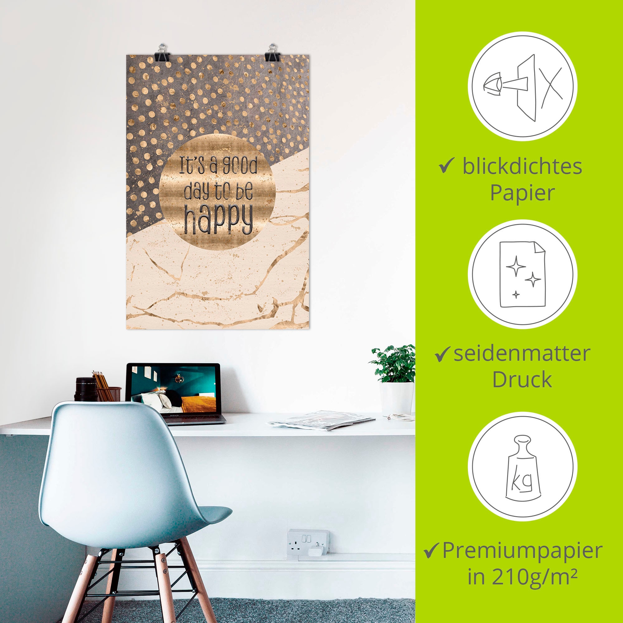 Artland Wandbild »Ein guter Tag um glücklich zu sein« Sprüche & Texte 1 Stk. tlg. als Alubild, Outdoorbild, Leinwandbild, Poster, Wandaufkleber