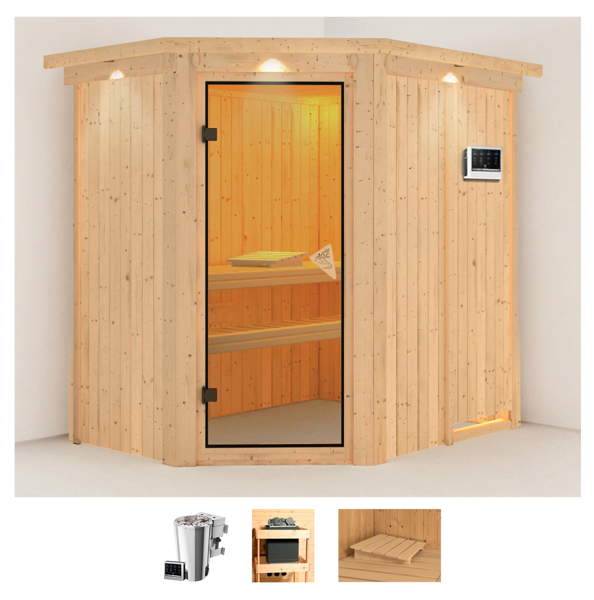 Karibu Sauna "Swantje" Set, Ofen 3,6 kW Bio-Ofen externe Strg. easy