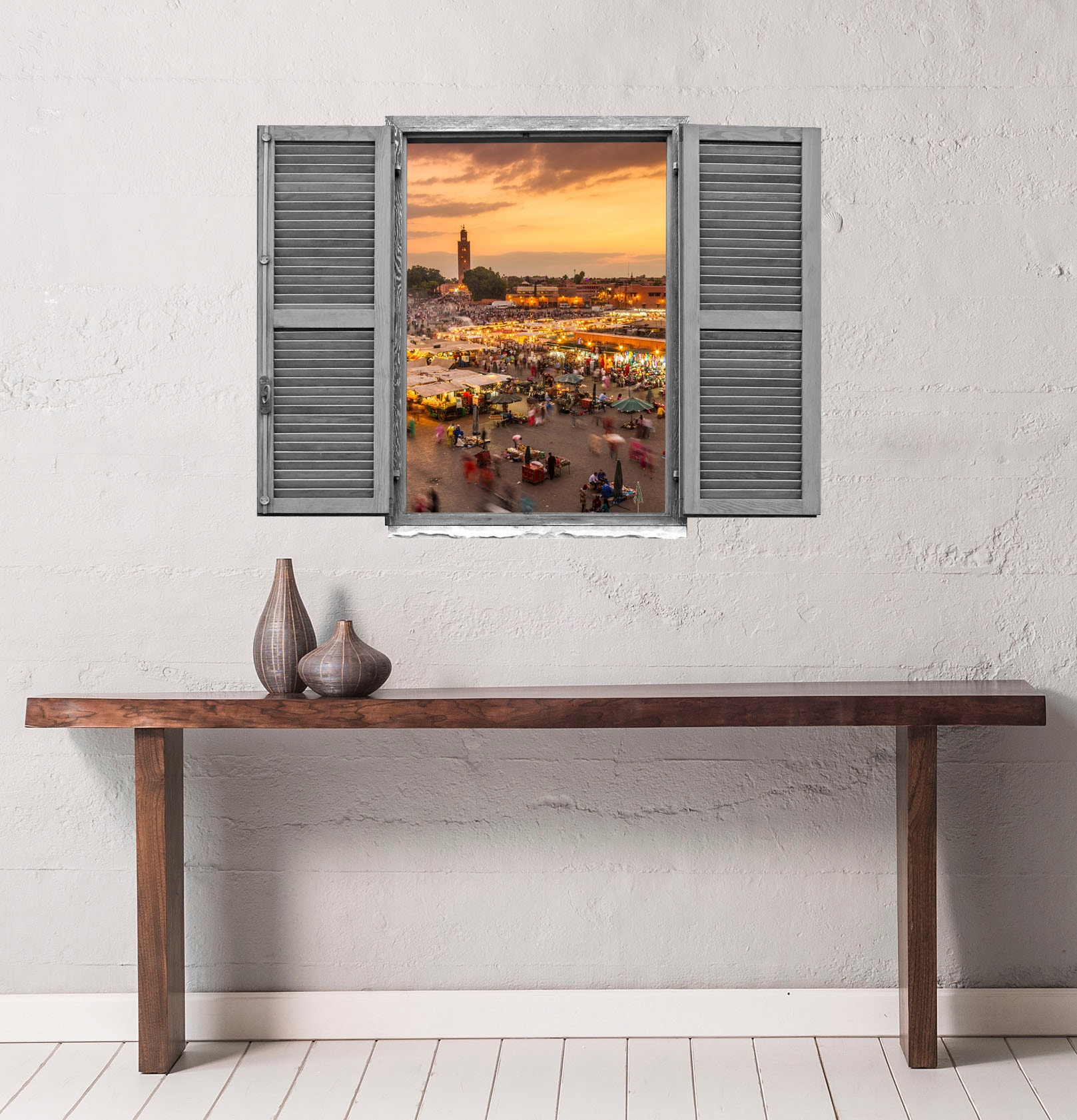 queence Wandtattoo »Marktplatz«, (1 St.), Wandsticker, Wandbild, selbstklebend, 3D, Fenster