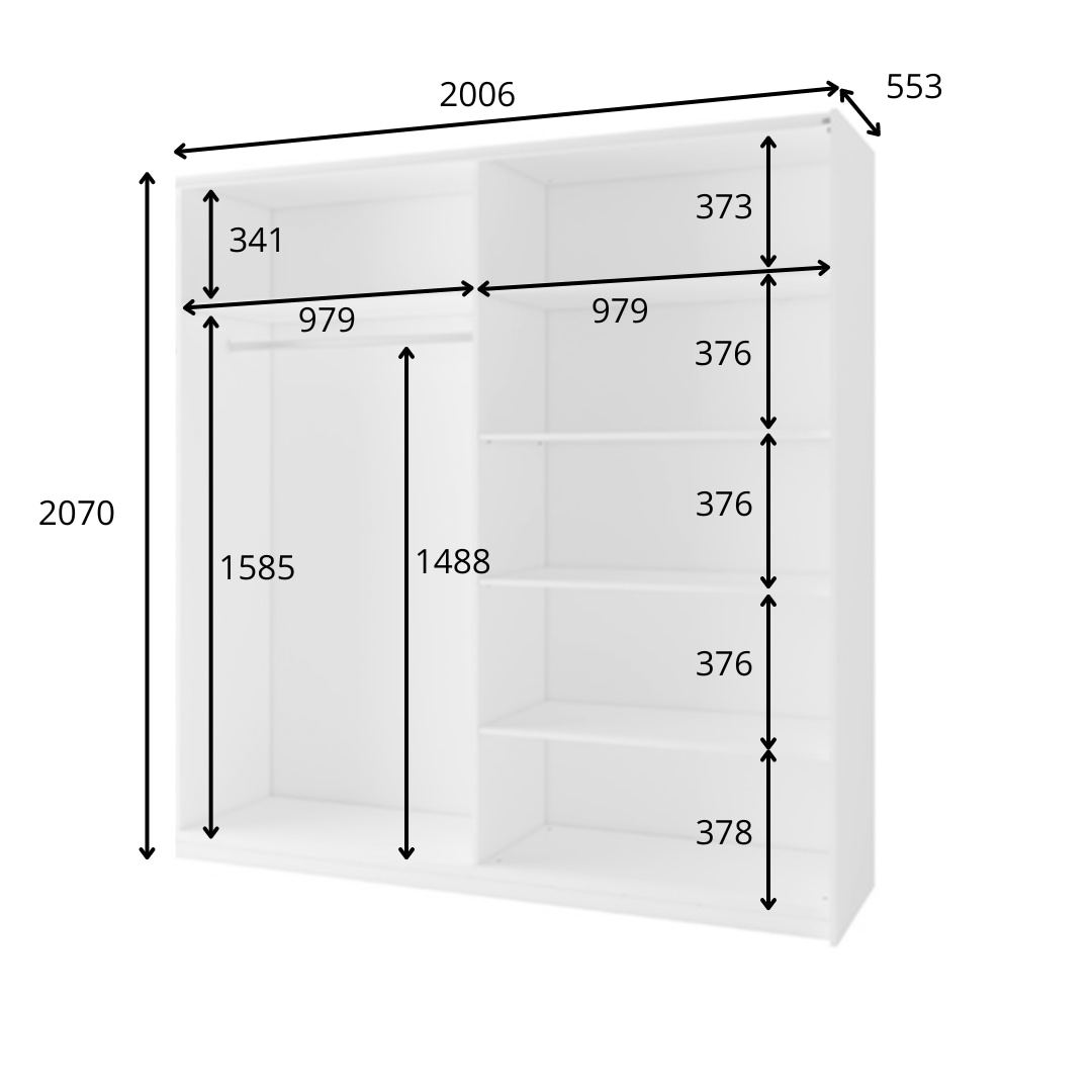 INOSIGN Kleiderschrank »Fresno Wäscheschrank mit 5 Einlegeböden und Kleiderstange«, Garderobe mit 2 Schwebetüren, B/H/T 200/207/62 cm