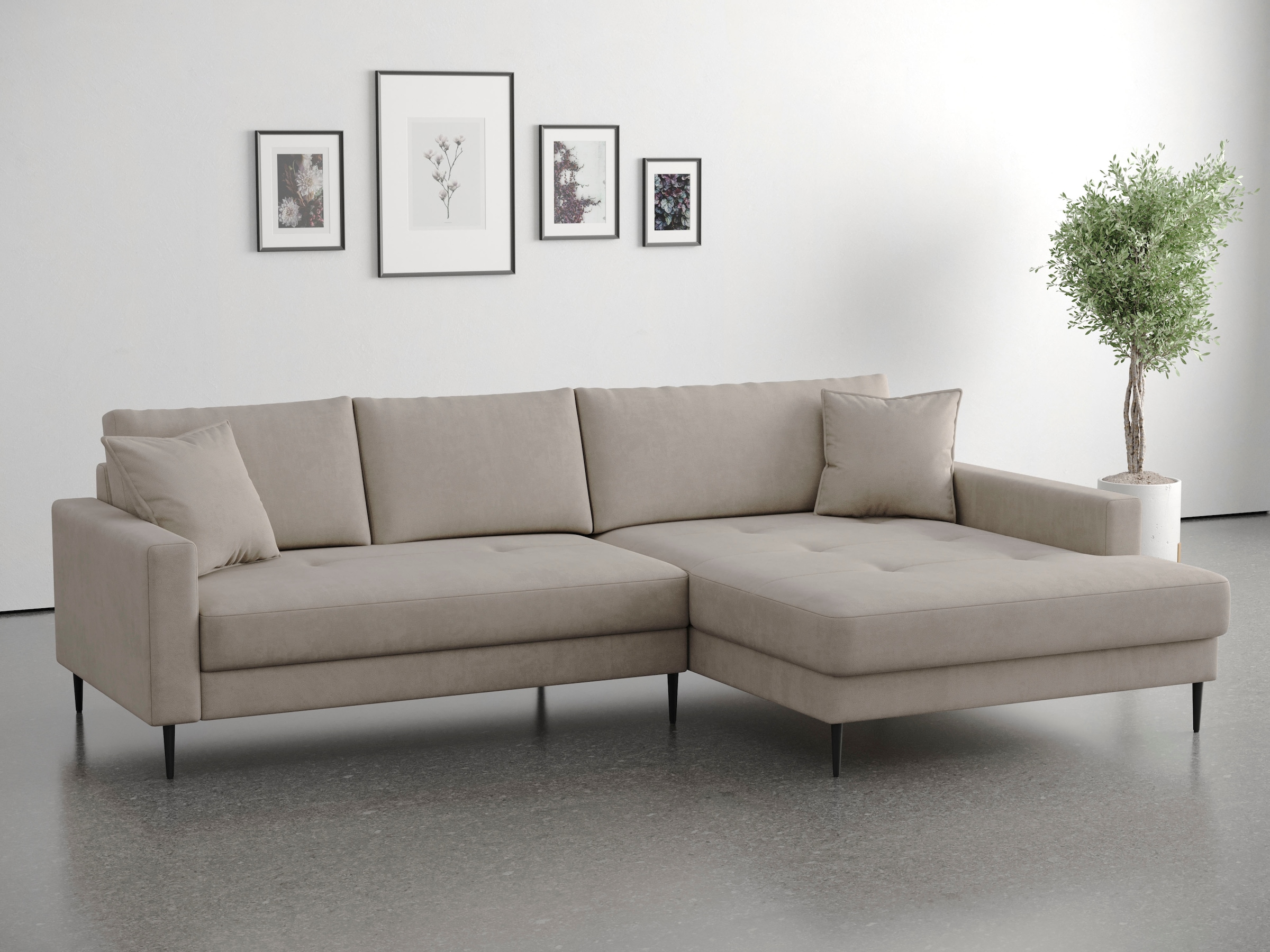 OTTO home Ecksofa "Summer L-Form, B: 280cm, in Cord & Struktur" wahlweise mit Kopfstützen, schwarze Metallfüße