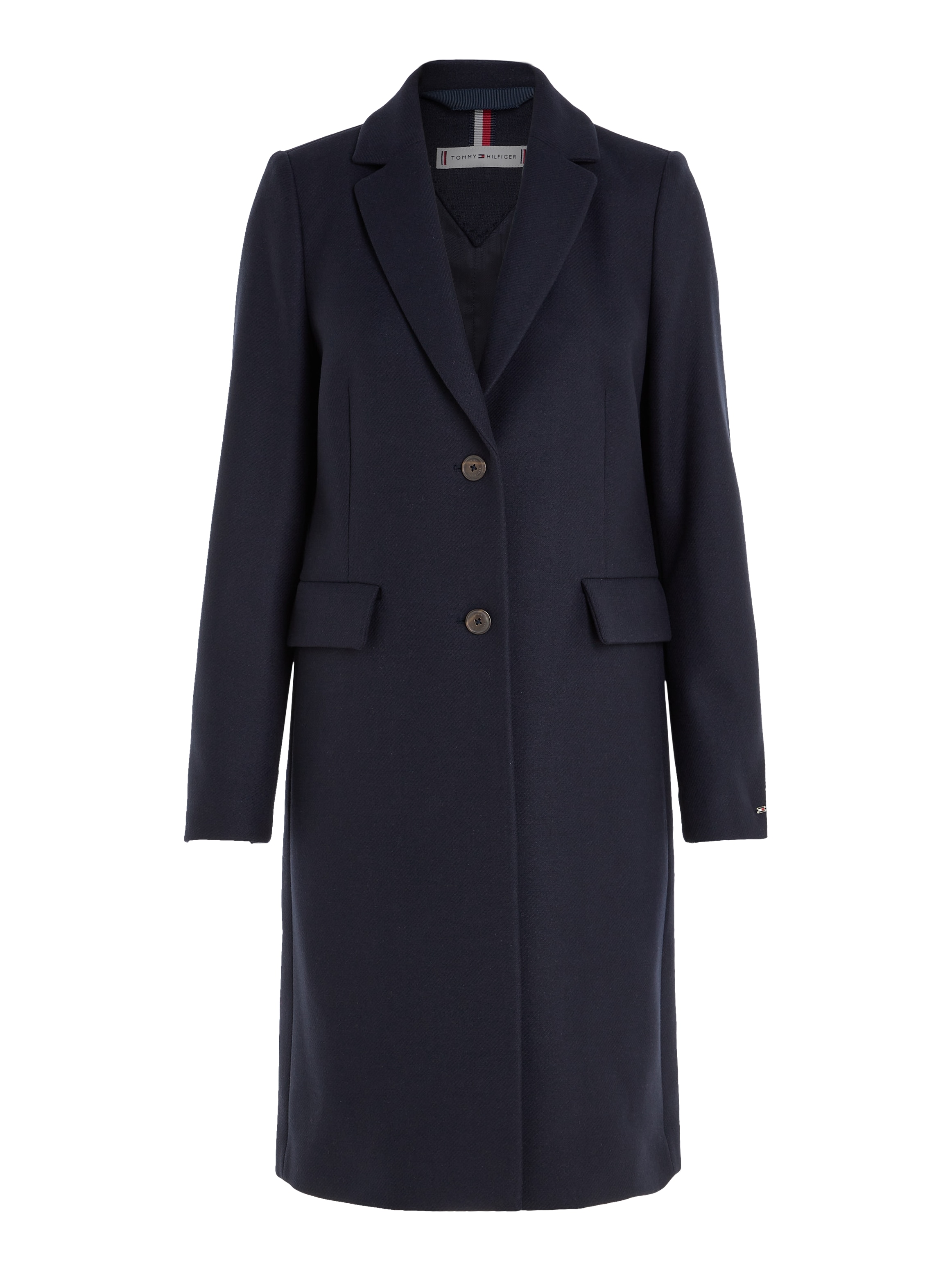 Tommy Hilfiger Wollmantel »WOOL | kleinem für BLEND mit Metall-Label BAUR COAT«, kaufen CLASSIC