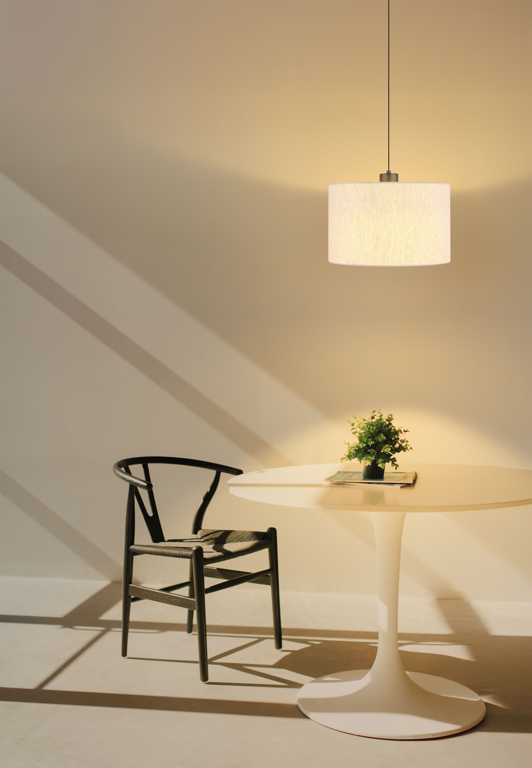 NOWA Hängeleuchte »THEA« LED-Modul 1 Stk. Warmweiß Hängelampe,schwarz,Leinen,Esszimmer,Esstisch,creme,Höhe verstellbar