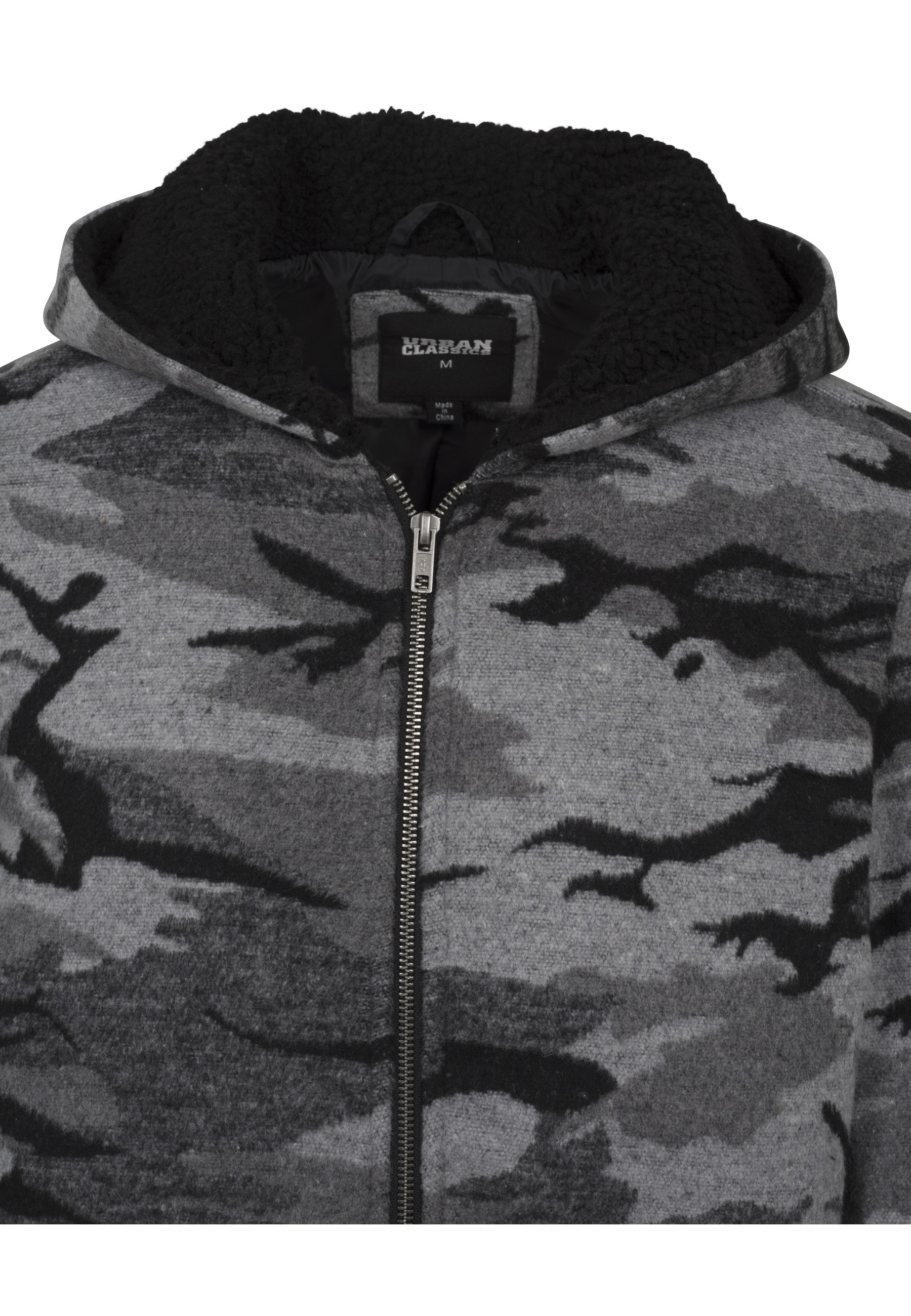 URBAN CLASSICS Winterjacke »Urban Classics Herren Camo Zip Jacket« 1 Stk. tlg. mit Kapuze