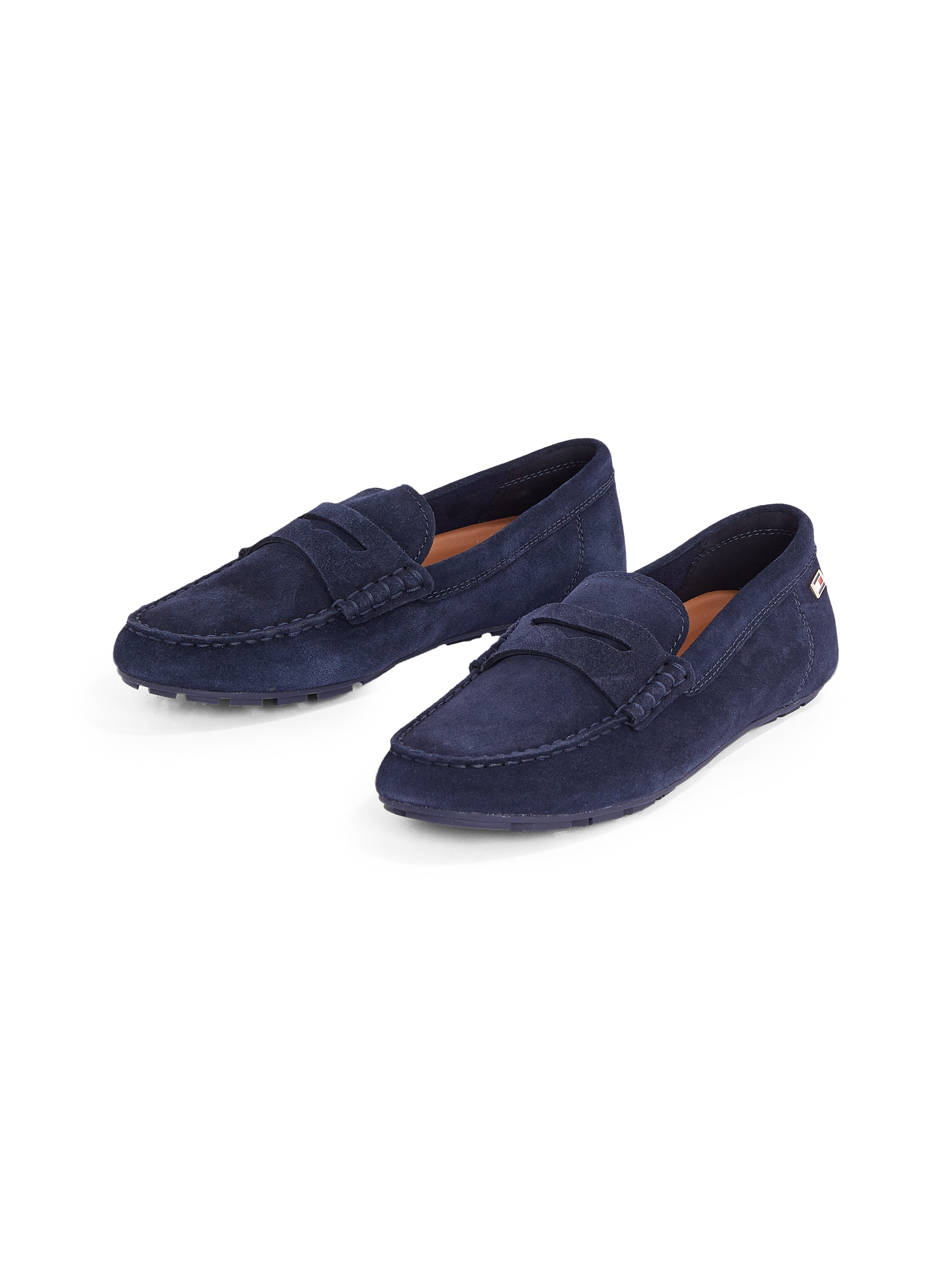 Tommy Hilfiger Slipper »FLAG SOFT SUEDE DRIVER LOAFER«, Schlupfschuh, Bequemschuh, Mokassin, Flats mit modischen Zierriegel