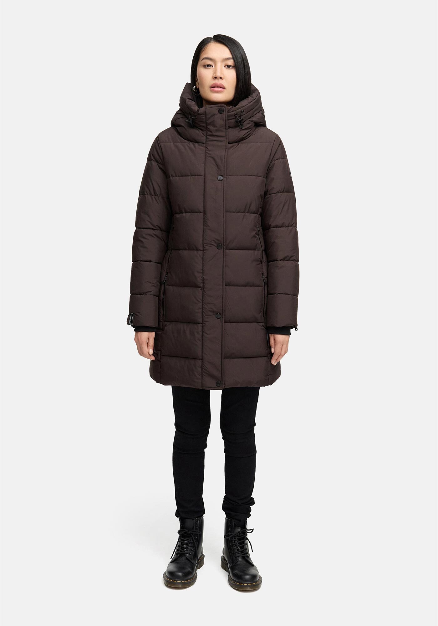 Winterjacke MARIKOO "Karumikoo XVI", Damen, Gr. 3XL, choco, Obermaterial: 100% Polyester; Futter: 100% Polyester; Wattierung: 100% Polyester; Ärmelfutter: 100% Polyester, Jacken Winterjacke, mit großer Kapuze