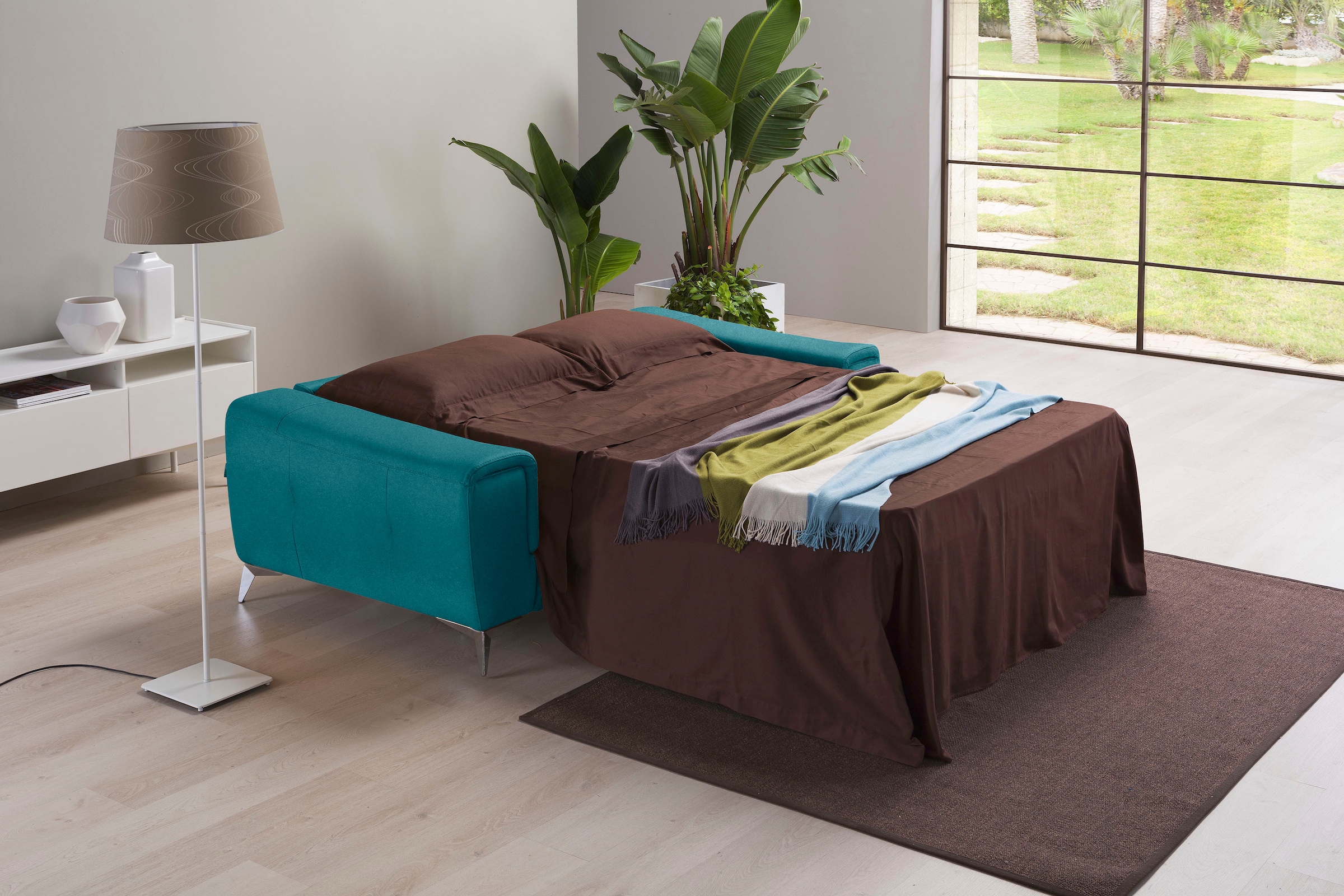 Egoitaliano Schlafsofa »Francine, Designsofa, Loungesofa mit Dauerschlaffunktion, Bettfunktion«, hochwertiger Metallbettrahmen & Matratze, Kopfteil manuell verstellbar