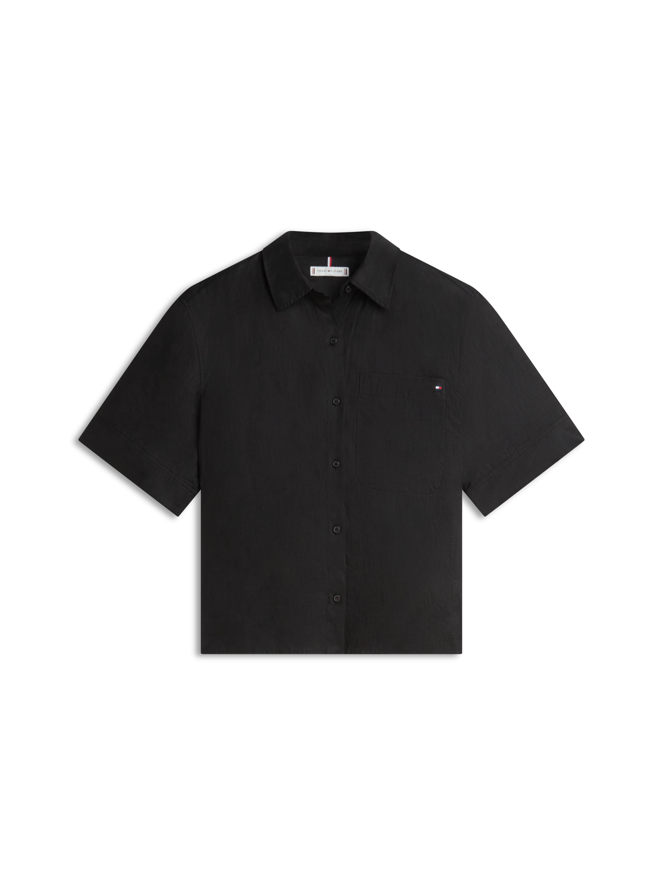 Tommy Hilfiger Kurzarmbluse »ESS LINEN SHORT SLEEVE SHIRT« mit aufgesetzter Brusttasche und Flag-Stickerei, reines Leinen