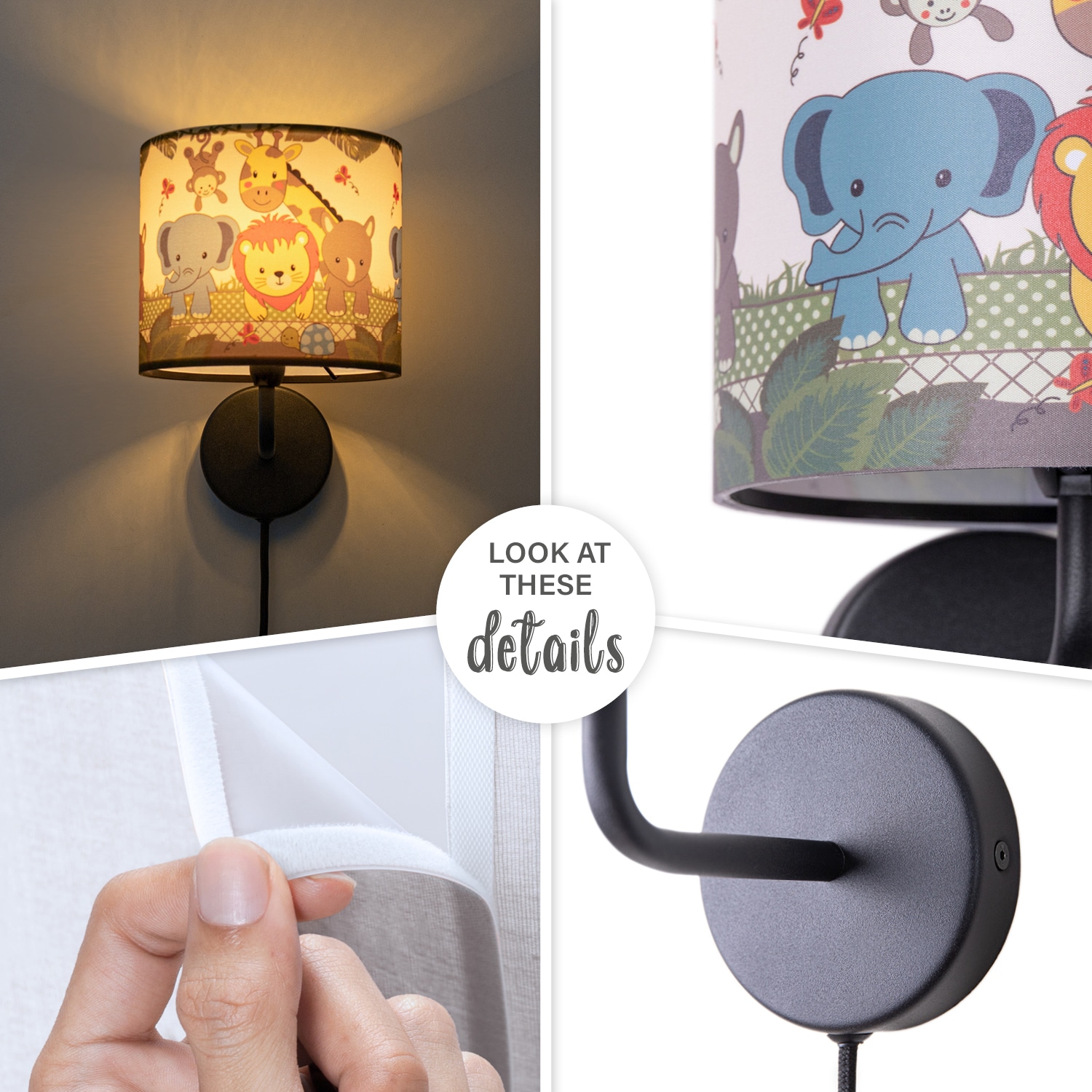 Paco Home Wandleuchte »Diamond 634«, 1 flammig, Leuchtmittel E14 | LED fest integriert, Kinderlampe Innen Mit âˆ…18cm Zoo Tiere Kabellänge 3m E14