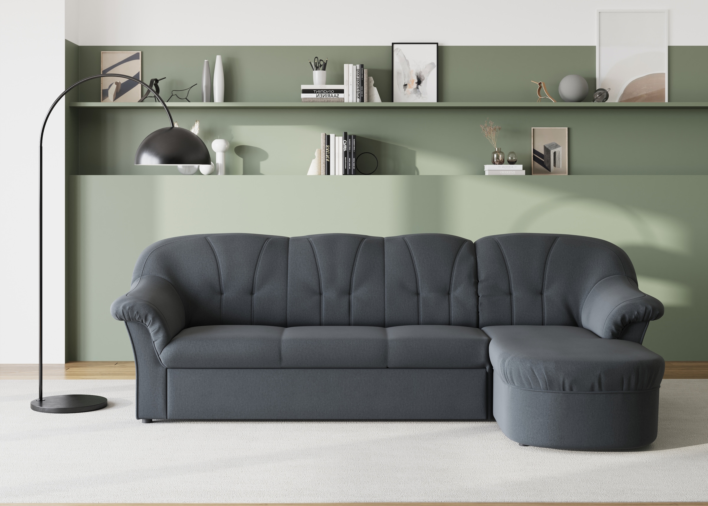 DOMO collection Ecksofa "Pegnitz, elegante Rückensteppung, kompakte Stellmaße 238/141cm, L-Form" wahlweise mit Bettfunktion