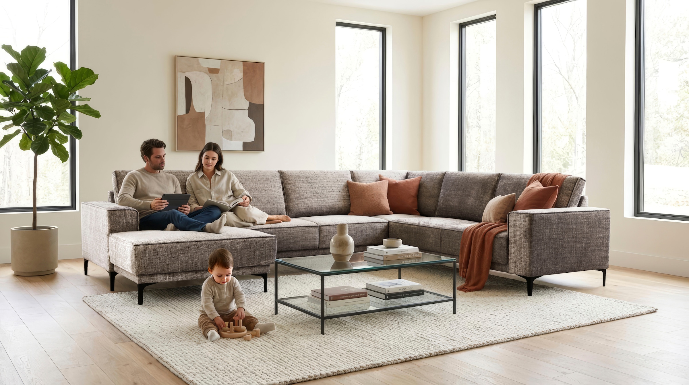 OTTO home Wohnlandschaft "OLAND Chenille U-Form, XXL, B: 342 cm, Skandi-Design" Skandi-Design in Struktur, Flachgewebe, Luxus-Microfaser, Boucle