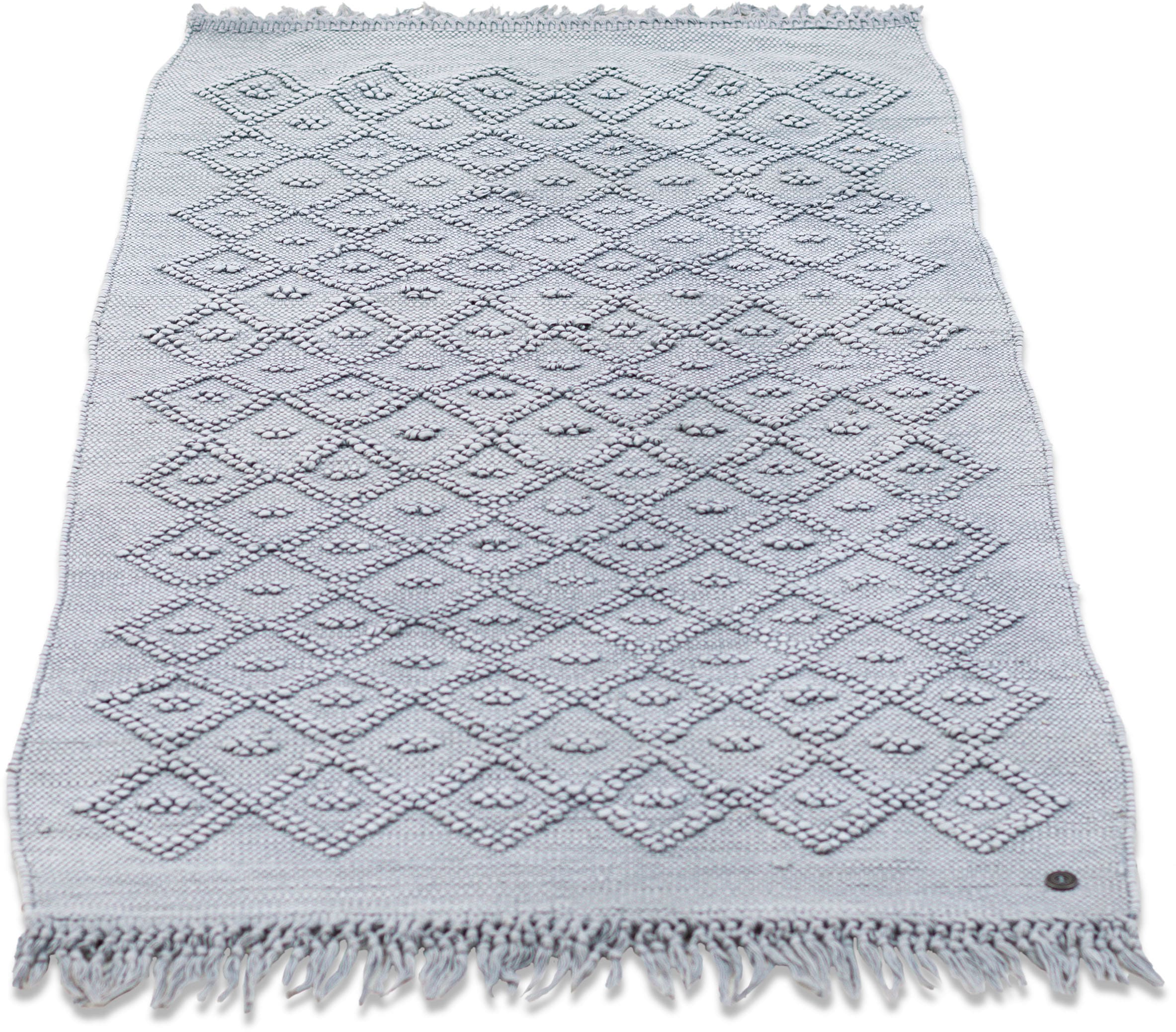 TOM TAILOR HOME Badematte "Vintage Wash, Badvorleger, Badezimmer Teppich" Höhe 6 mm fußbodenheizungsgeeignet Badteppich, Uni Farben, Rauten Muster, mit Fransen, reine Baumwolle