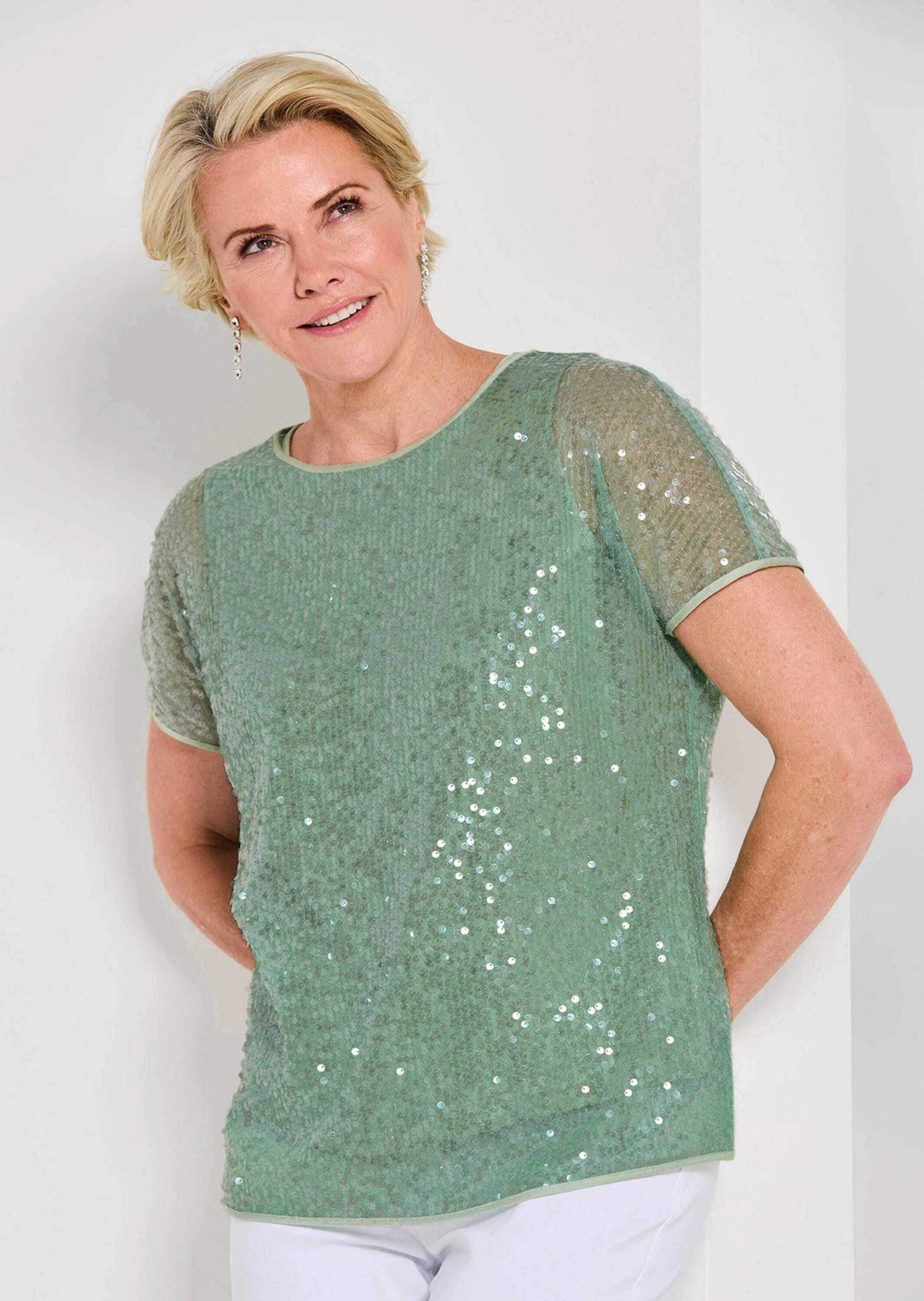 GOLDNER Satinbluse »Paillettenbluse mit Top aus Viskose-Satin«