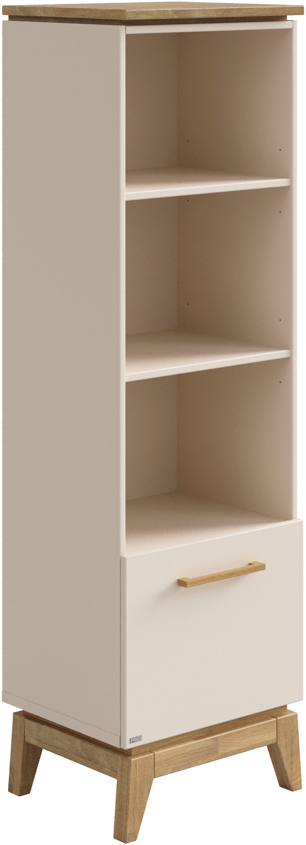 PAIDI Standregal "STIENE in Beige oder Grau, 3 offene Fächer, 1 Schublade mit Soft-Close" B/H/T ca. 48/161/40cm, modernes und langlebiges Regal mit Massivholz, Highboard