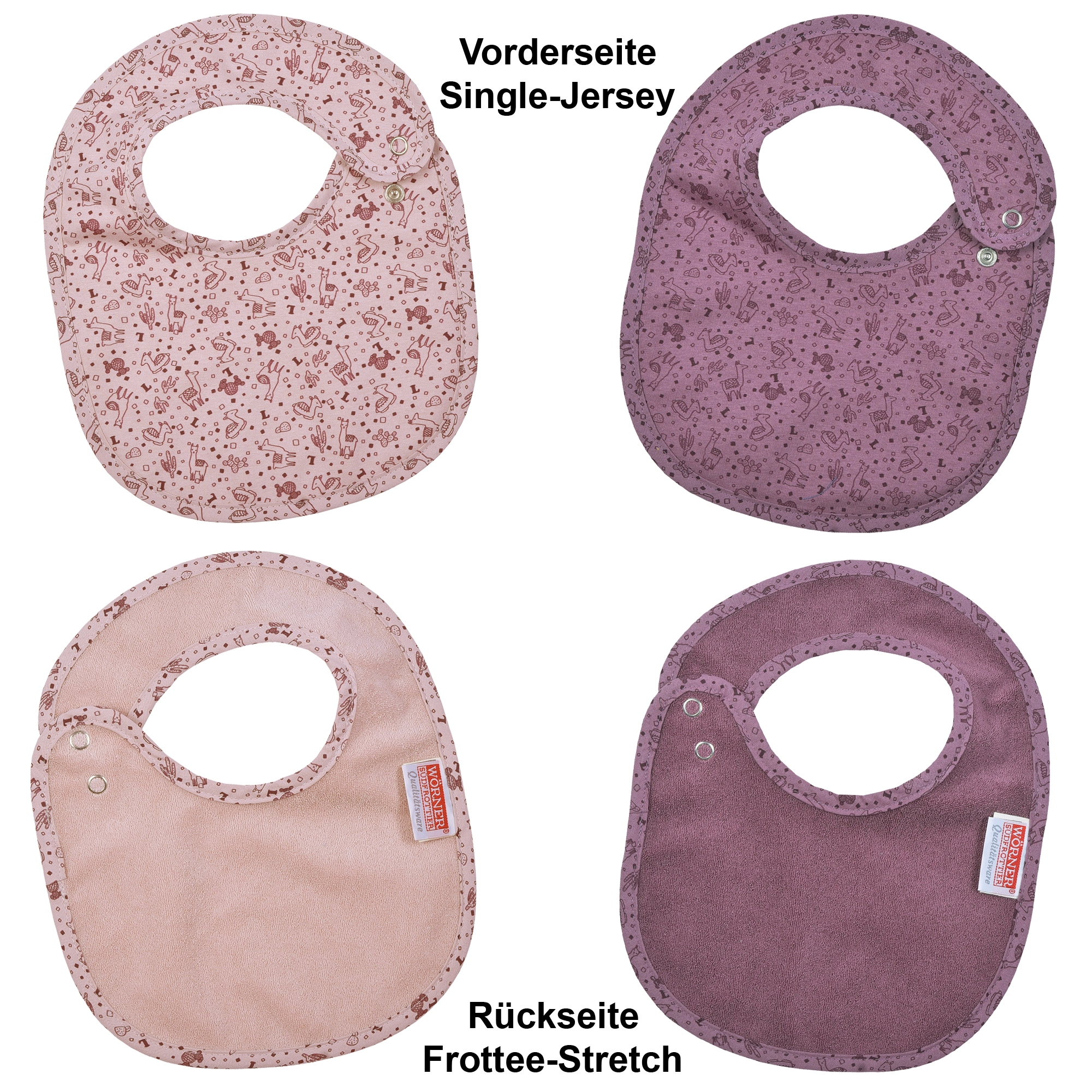 WÖRNER Baby Lätzchen "Lamas rosa Druckknopflatz 22x29 cm", rosa, Baumwolle, Materialmix, Lätzchen, mit Druckknöpfen, maschinenwaschbar,