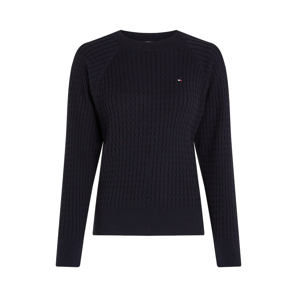 Tommy Hilfiger Rundhalspullover »CO CABLE C-NK SWEATER«, mit Zopfmuster