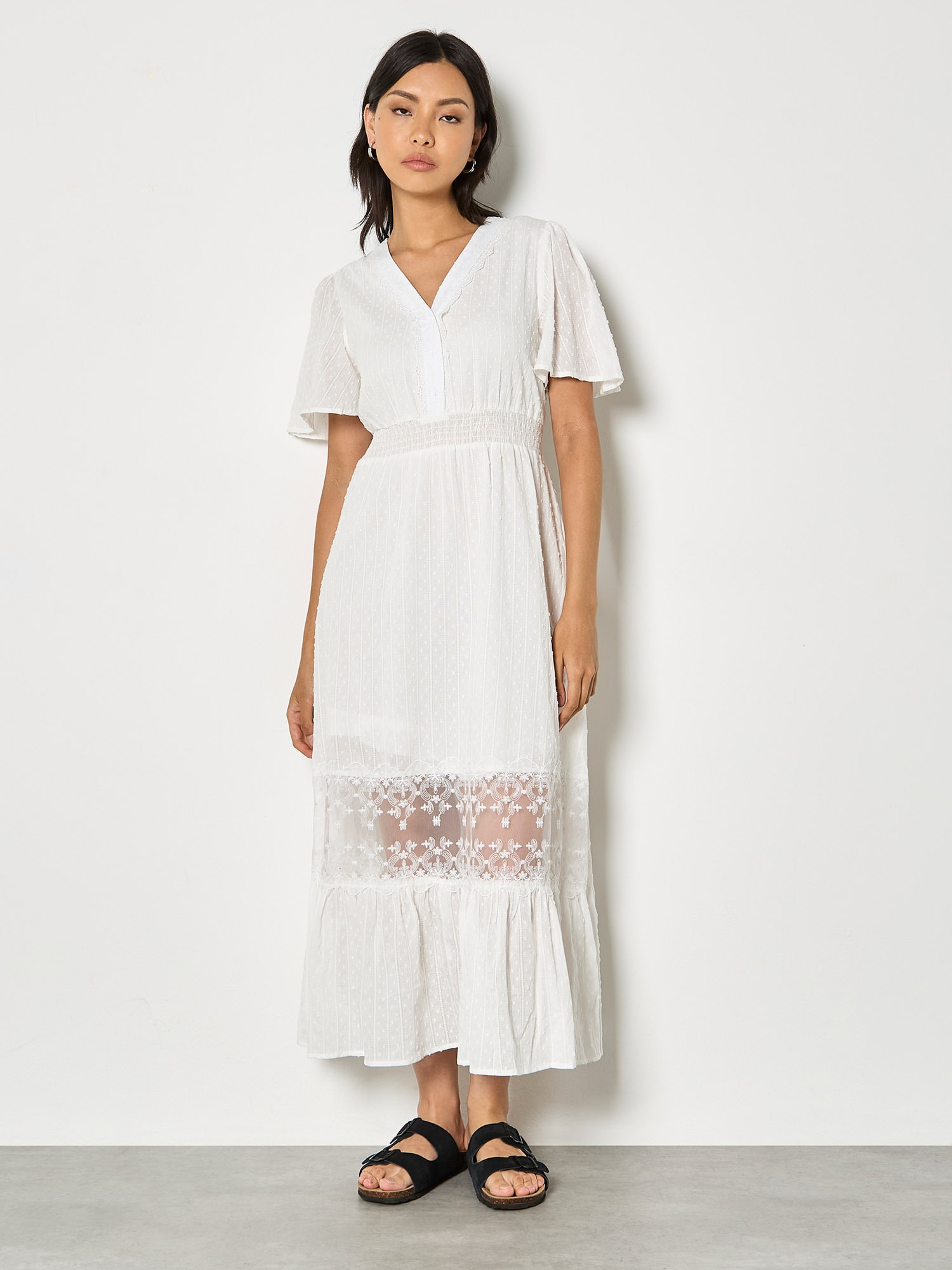 Apricot Maxikleid "Maxikleid aus Baumwolle" mit Dobby-Spitze