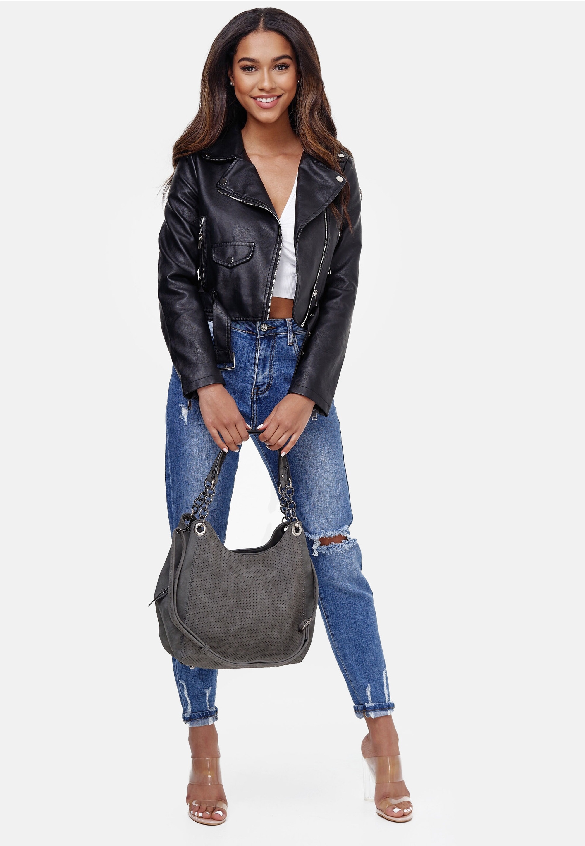 Harpa Schultertasche mit aufwendigen Tragegriffen und feinem Lasercut