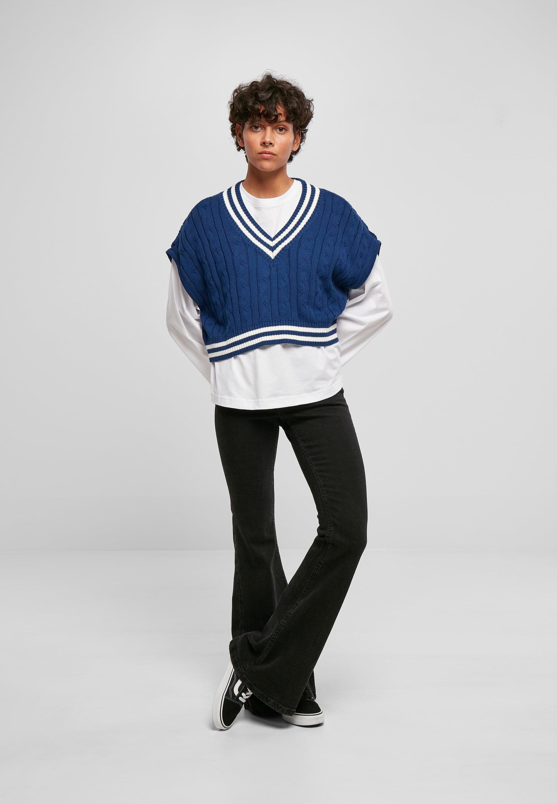 URBAN CLASSICS Rundhalspullover »Urban Classics Damen Ladies Cropped Knit College Slipover«, (1 tlg.)
