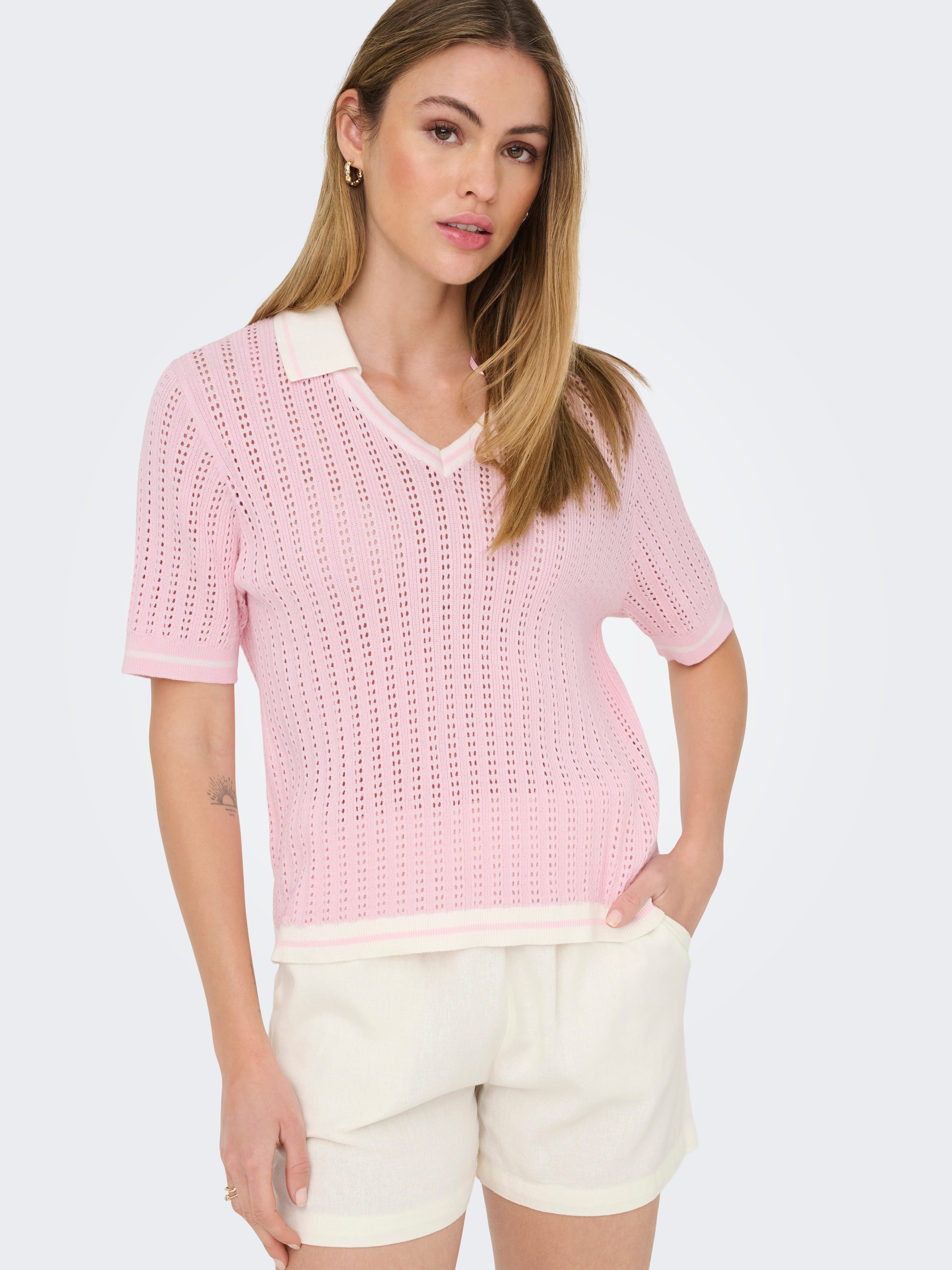 ONLY Polokragenpullover "ONLSPORTI SS POLO KNT NOOS" Baumwolle, regular fit