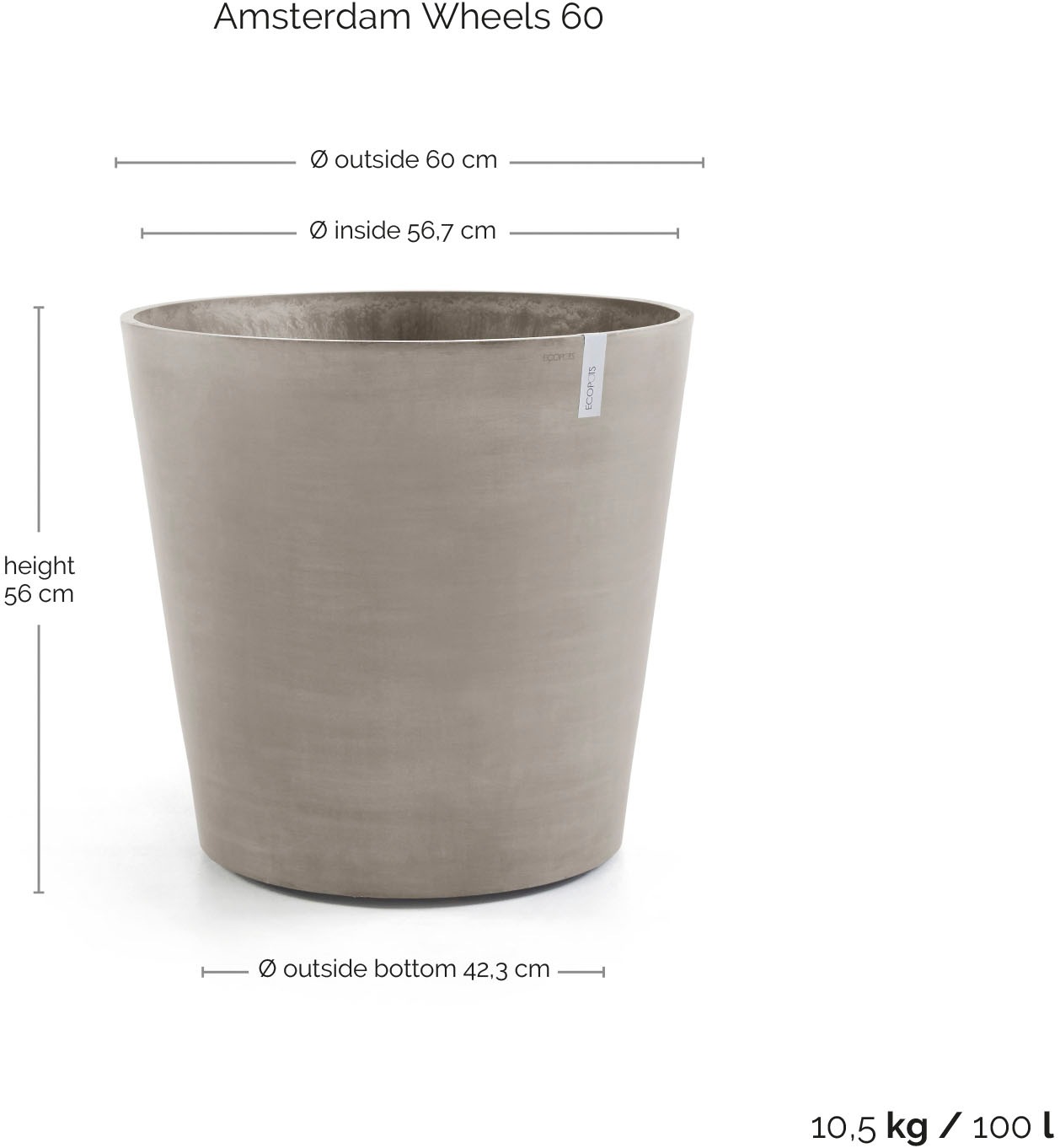 ECOPOTS Blumentopf »AMSTERDAM WHEELS Taupe« BxTxH: 60x60x56 cm