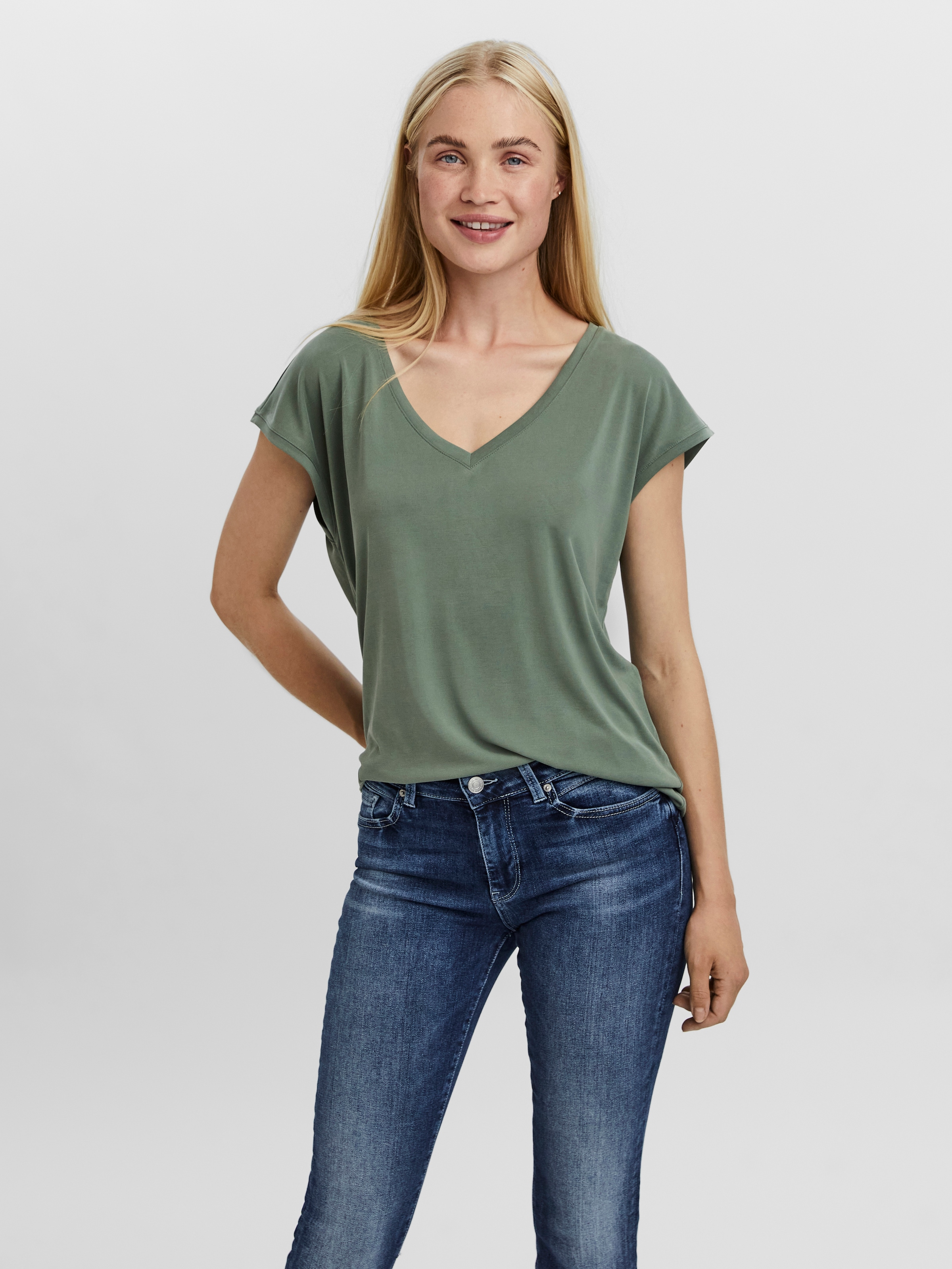 Vero Moda V-Shirt "VMFILLI SS V-NECK TEE GA NOOS" Materialmix, relaxed fit günstig online kaufen