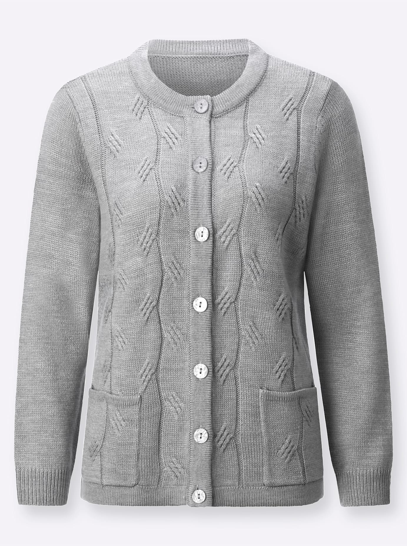 Strickjacke CLASSIC, Damen, Gr. 48, grau (steingrau, meliert), 100% Polyacryl, unifarben, Strickjacken Strickjacke 2