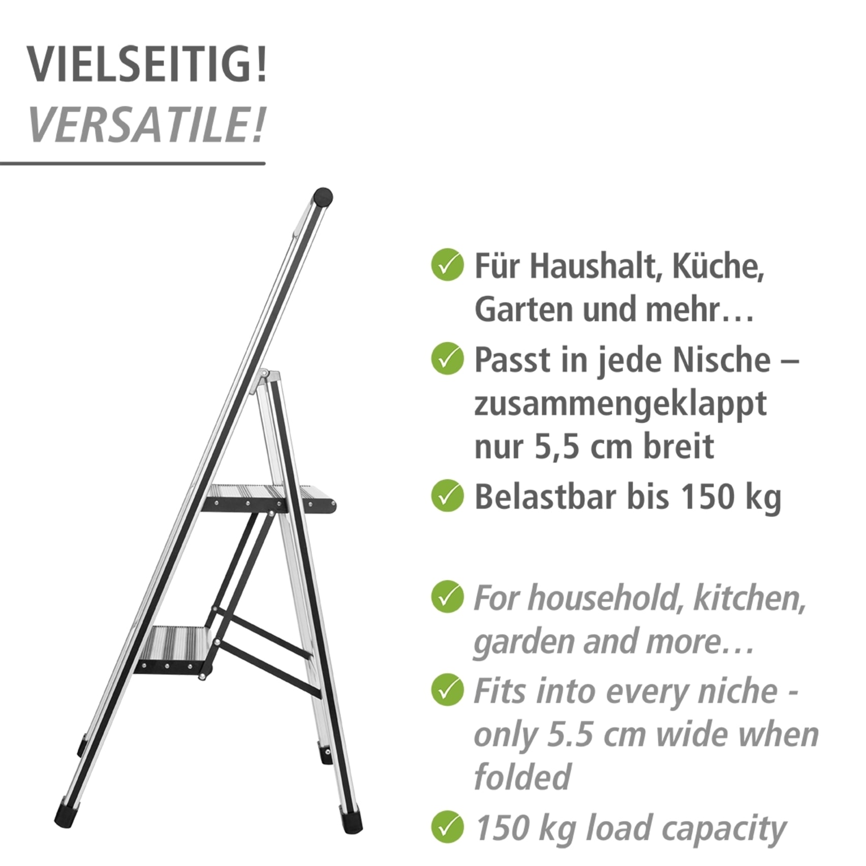 WENKO Trittleiter »Modell Alu-Design«, Klapptritt Leiter, rutschsichere XXL-Stufen, klappbar, bis 150 kg