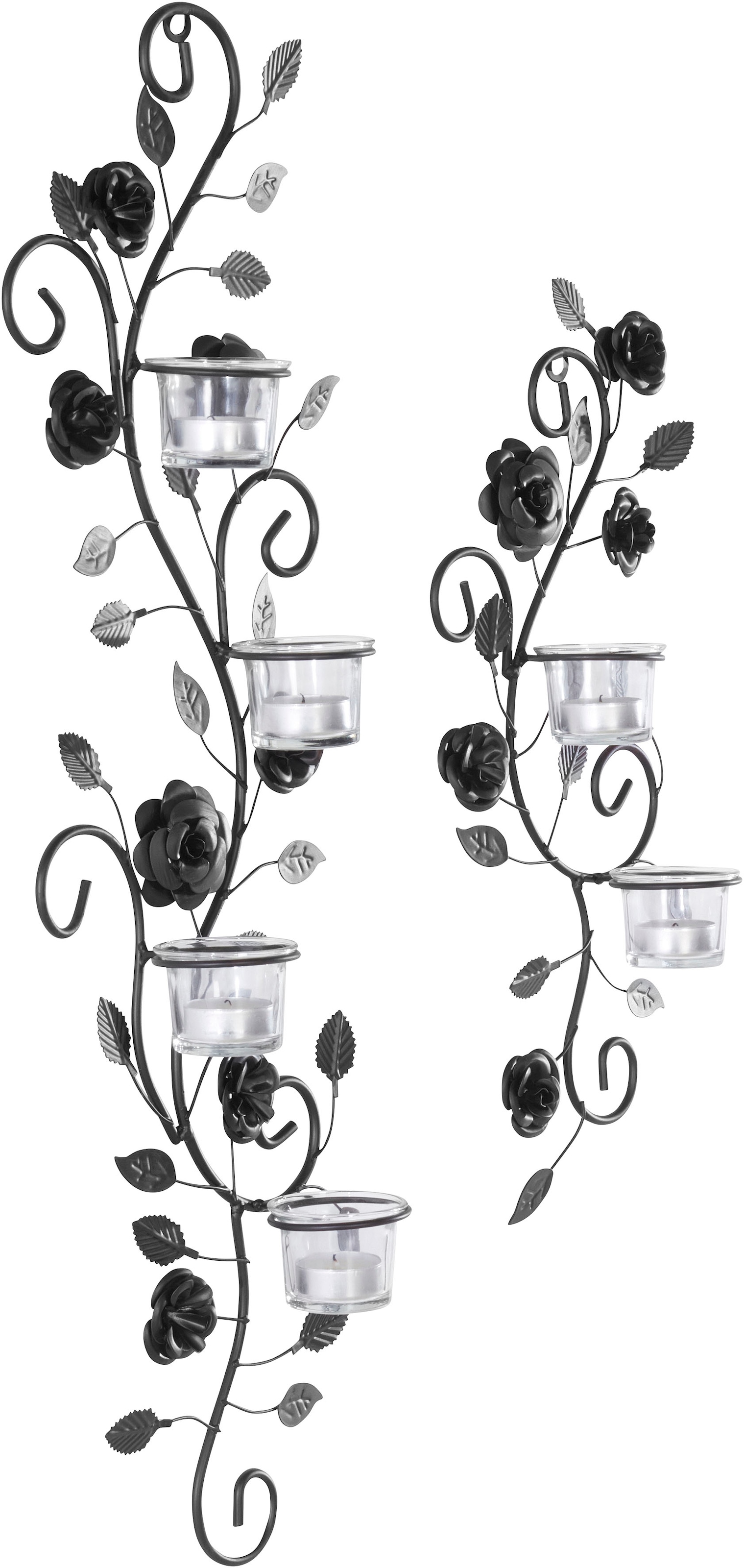BAUR Metall, | Home Wandkerzenhalter Landhaus, kaufen Glas, schwarz affaire antik (2er-Set), »Blumenranke, schwarz«,