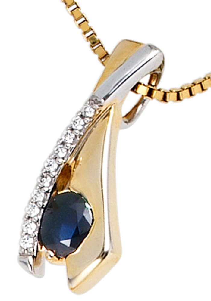 JOBO Kettenanhänger »Anhänger mit Safir und Zirkonia« 333 Gold bicolor GE9545
