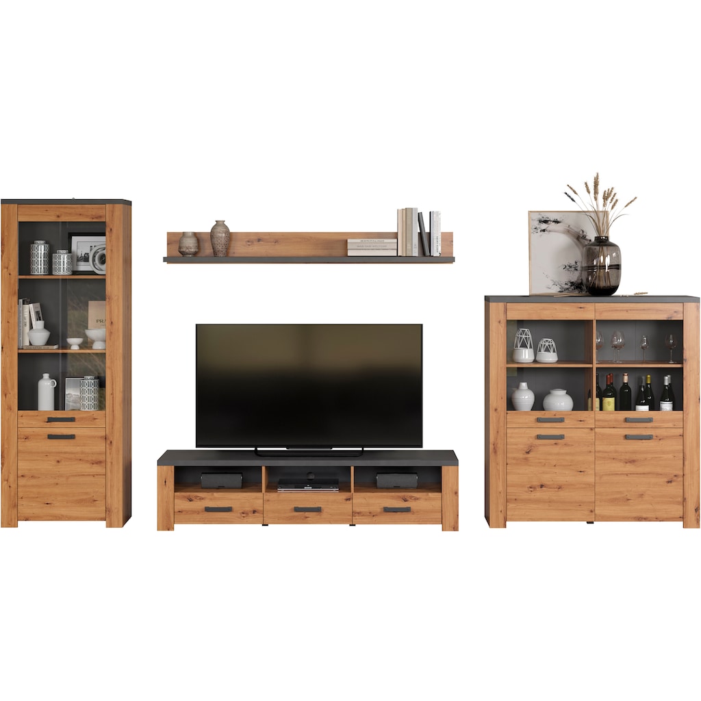 Home affaire TV-Wand »Ambres«, (4 St.), Modernes TV SET, Echtholzoptik, Breite ca. 409 cm, matt