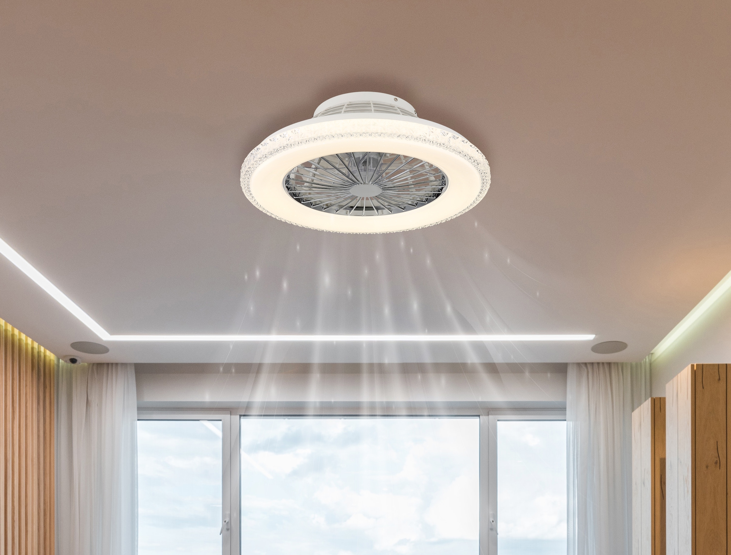 GLOBO LIGHTING Deckenleuchte »CORUSSO«, Leuchtmittel LED-Modul | LED fest integriert, Ventilator /Schlafzimmer / Wohnbereich /Arbeitszimmer / verchromt rund