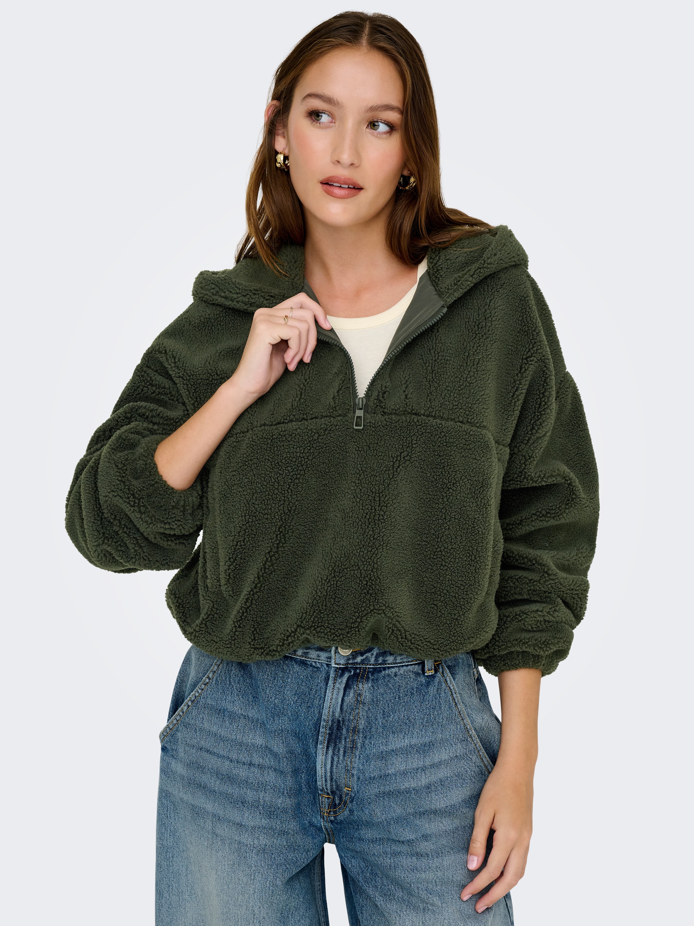 ONLY Fleecejacke "ONLSIENA TEDDY ANORAK LIFE CC OTW" mit Kapuze günstig online kaufen