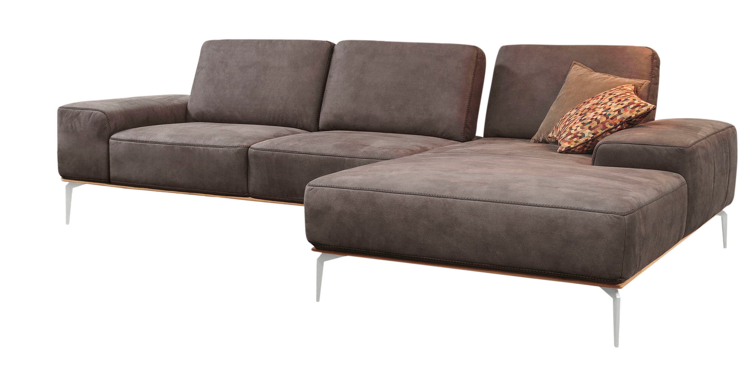 W.SCHILLIG Ecksofa "run, Designsofa mit tollem Sitzkomfort, bequem, L-Form" mit elegantem Holzsockel, Füße in Chrom glänzend, Breite 319 cm