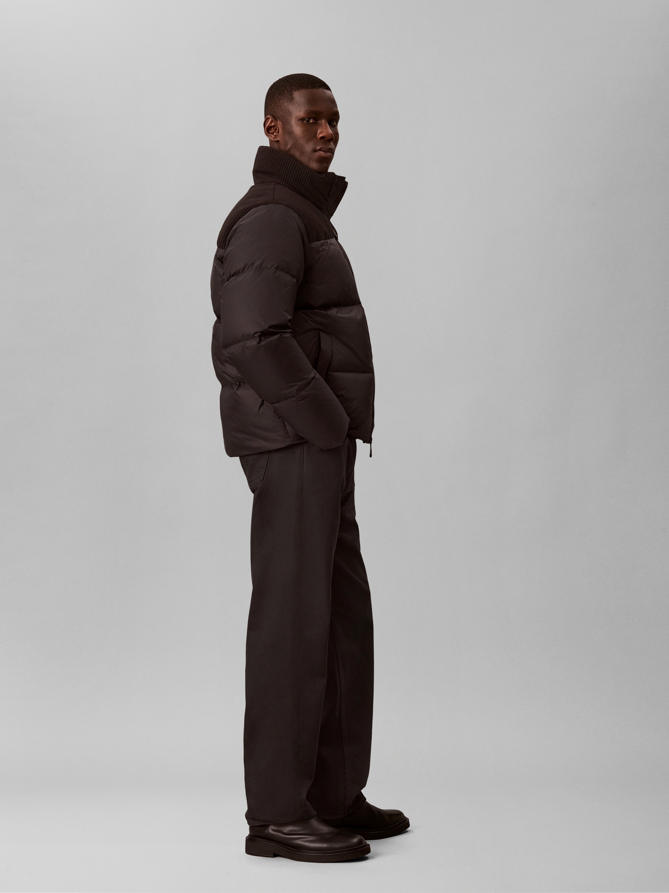 Calvin Klein Steppjacke »MIXED MEDIA DOWN PUFFER« ohne Kapuze Regular fit mit Stehkragen