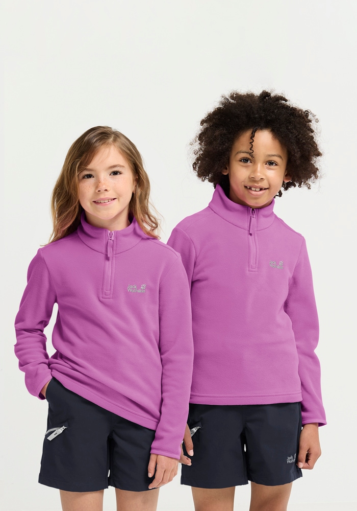 Jack Wolfskin Stehkragenpullover "TAUNUS 100 HZ K" Kinder-Fleecepullover, Halfzip-Reißverschluss, Stehkragen