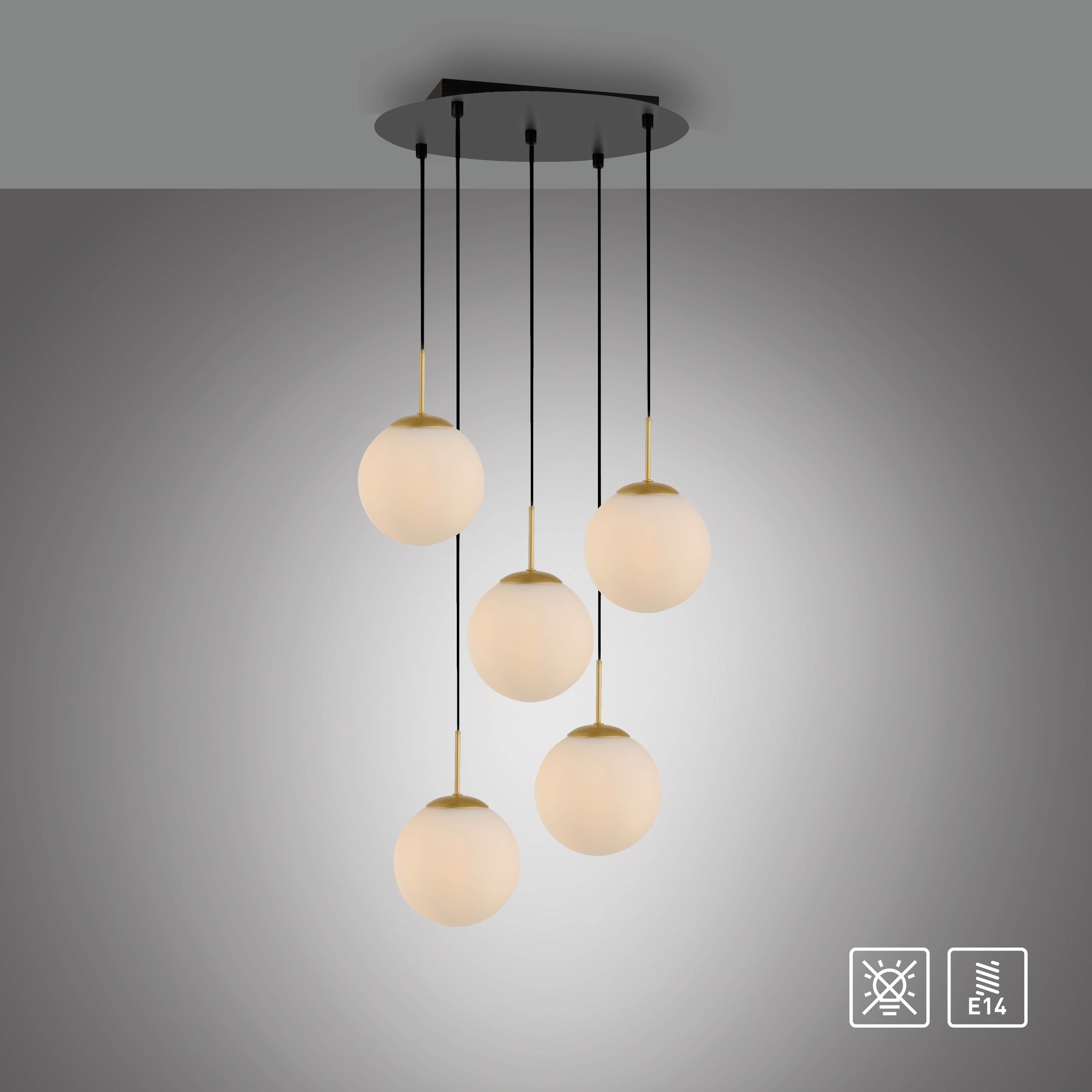 LeGer Home by Lena Gercke Deckenleuchte »Elorea - Pendellampe mit großen Glaskugeln« E14 1 Stk. opal matt weiß, schwarz gold, Pendelläge einstellbar, E14, Rondell