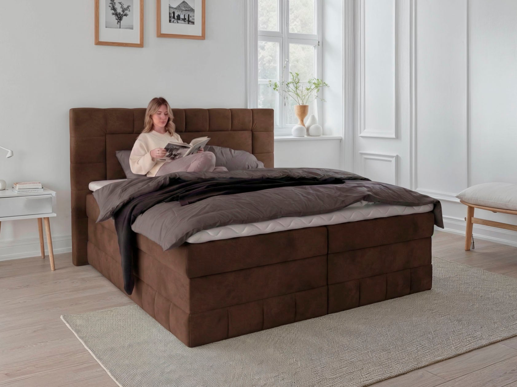 OTTO home Boxbett "PHILIPPA, Polsterbett mit Bettkasten, mit Taschenfederkernmatratze H3" mit Kaltschaum-Topper, Microfaser-Bezug, wahlweise mit LED-Beleuchtung