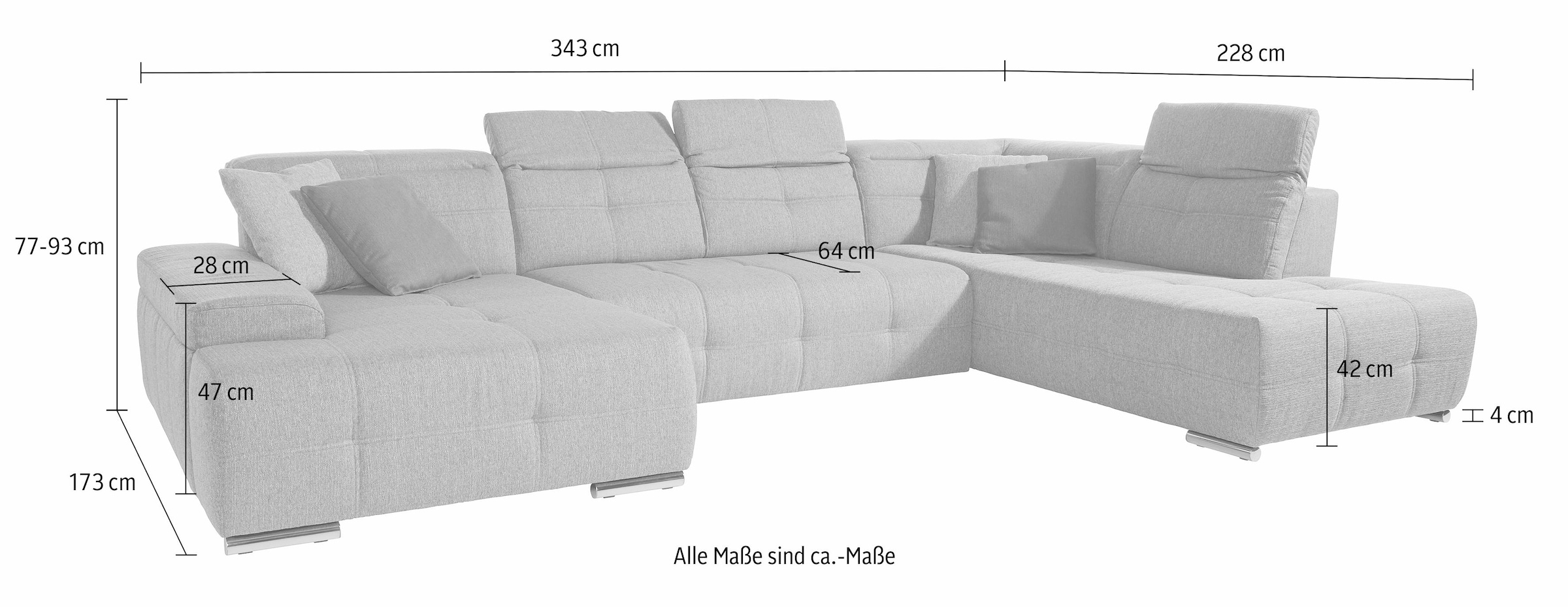 sit&more Wohnlandschaft »Mistral U-Form«, wahlweise mit Bettfunktion, inklusive Kopfteilverstellung