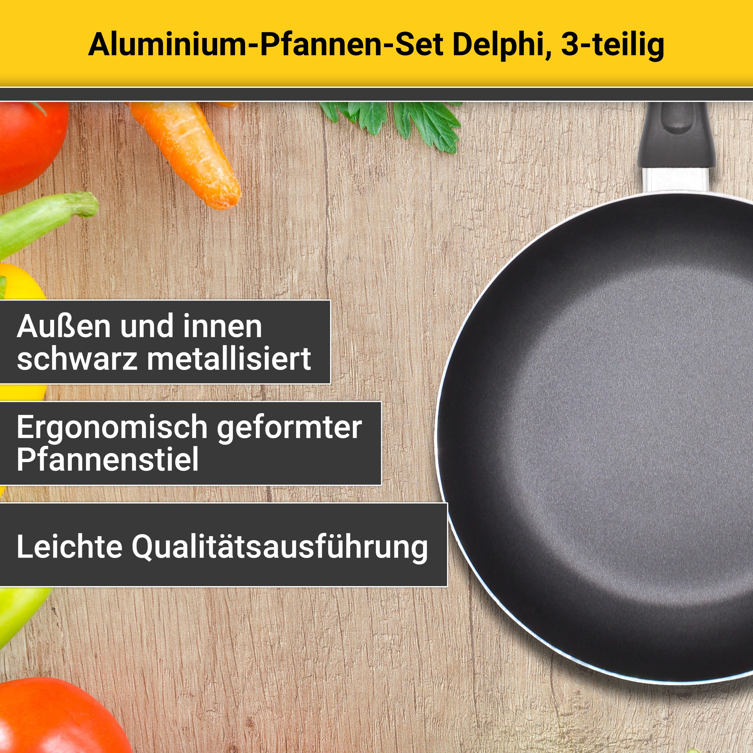 Thumbnail - Krüger Pfannen-Set "Aluminium Pfannen-Set DELPHI 3 tlg. (20 + 28 cm und Pfannenwender)" Aluminium Set, 1x Bratpfanne Ø 2...