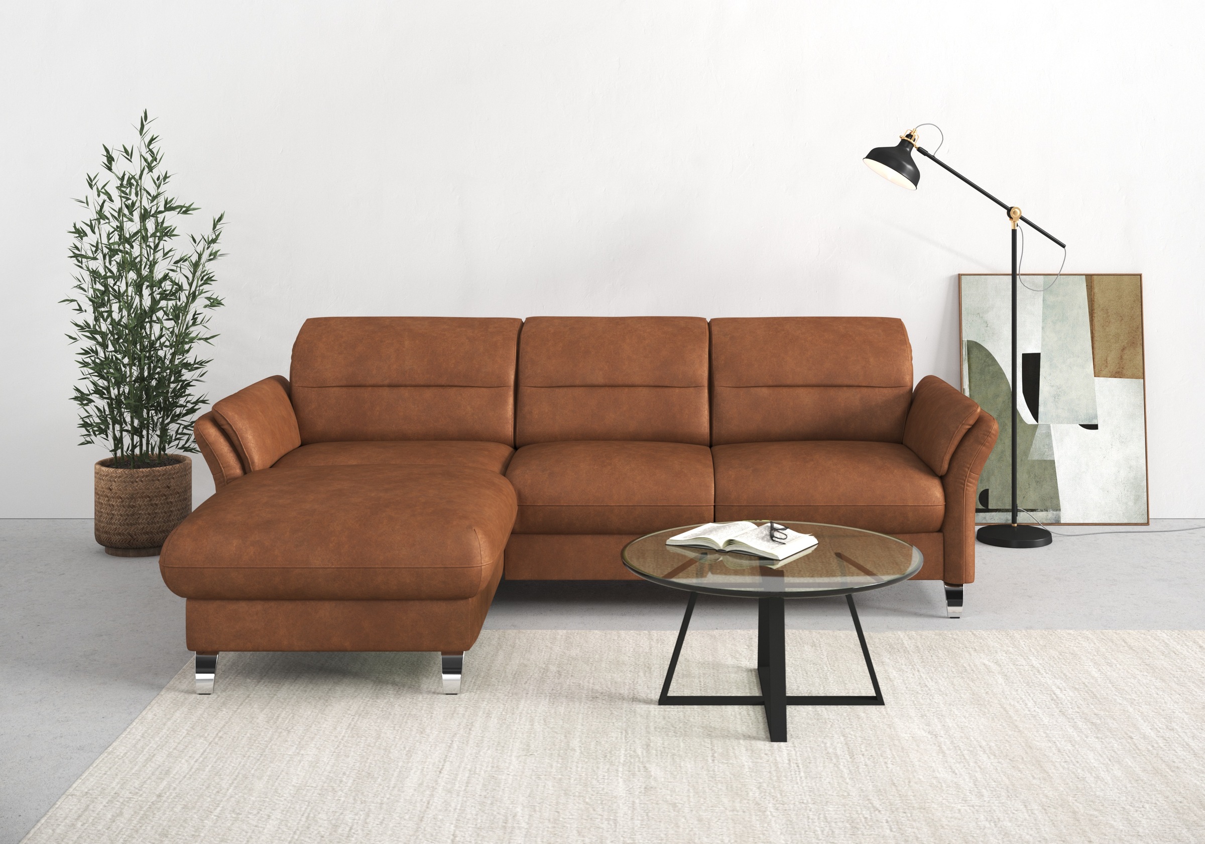 sit&more Ecksofa »Grenoble L-Form mit Federkern«, wahlweise mit Bettfunktion, Bettkasten, Arm- und Kopfteilverstellung