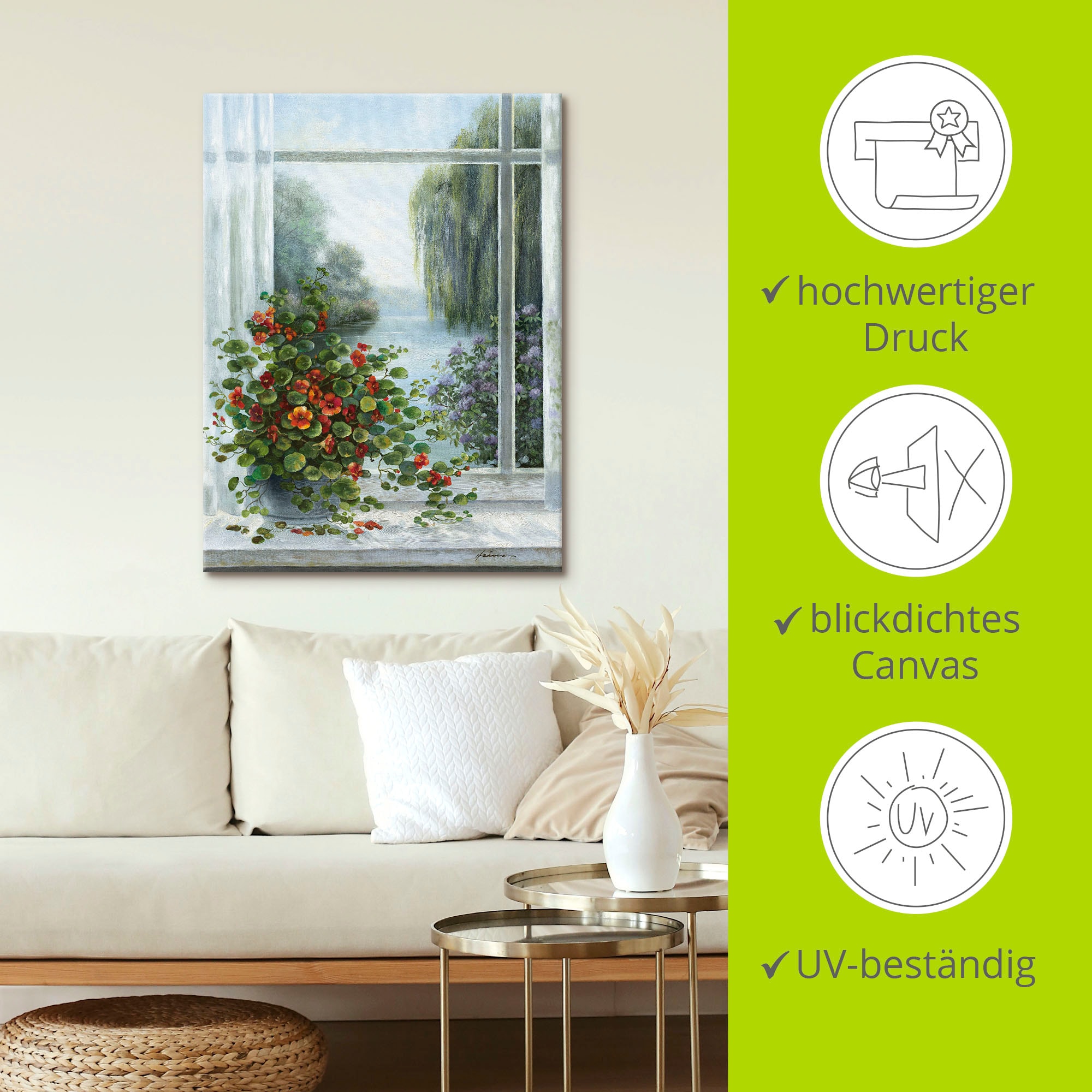 Artland Wandbild »Kapuzinerkresse am Fenster«, Arrangements, (1 St.), als Leinwandbild, Poster, Wandaufkleber in verschied. Größen