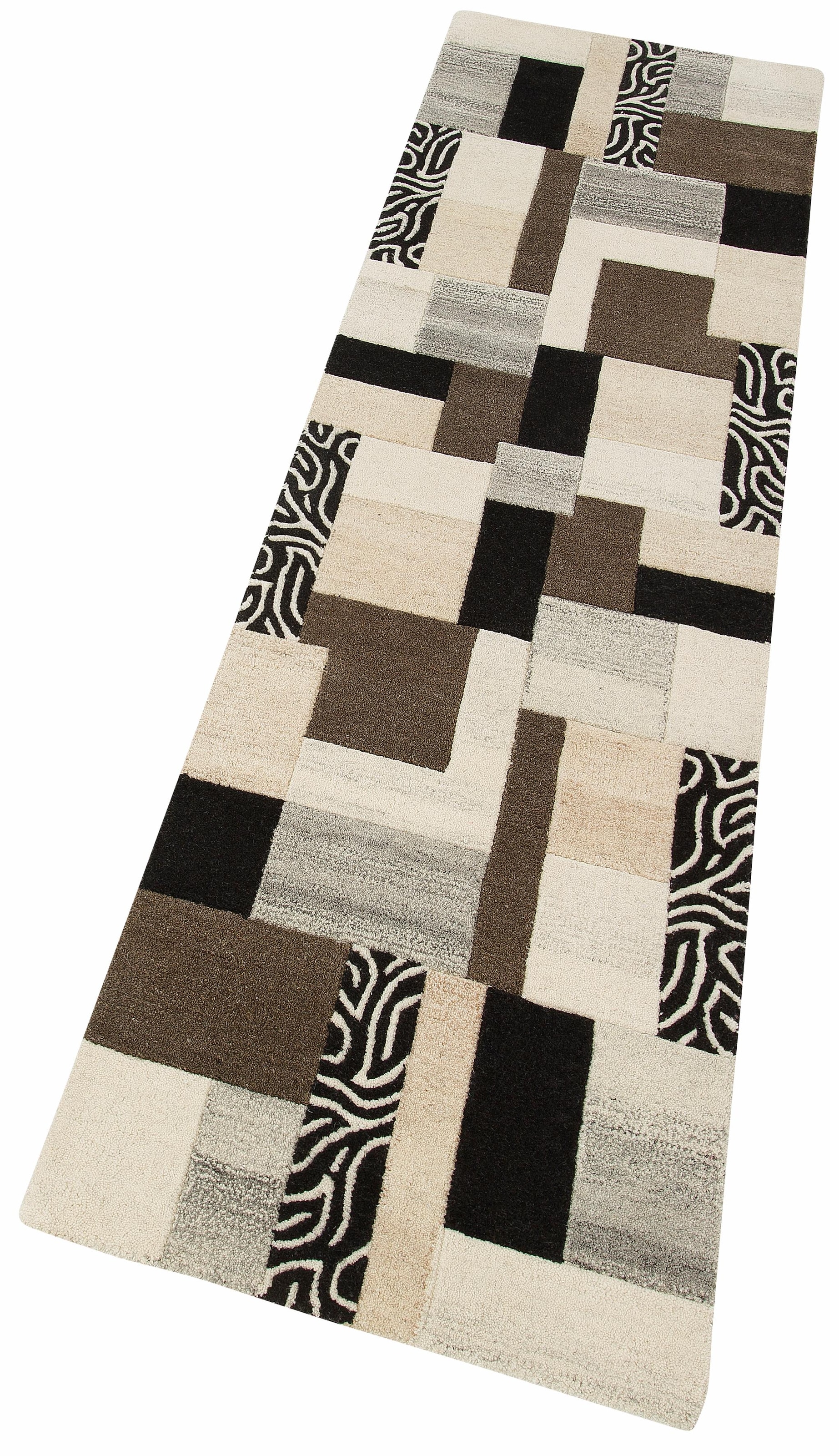 Läufer »Lola, Wolle, handgearbeitet, Patchwork Design«, rechteckig, 12 mm Höhe, Teppich-Läufer, handgetuftet, Flur, Brücke